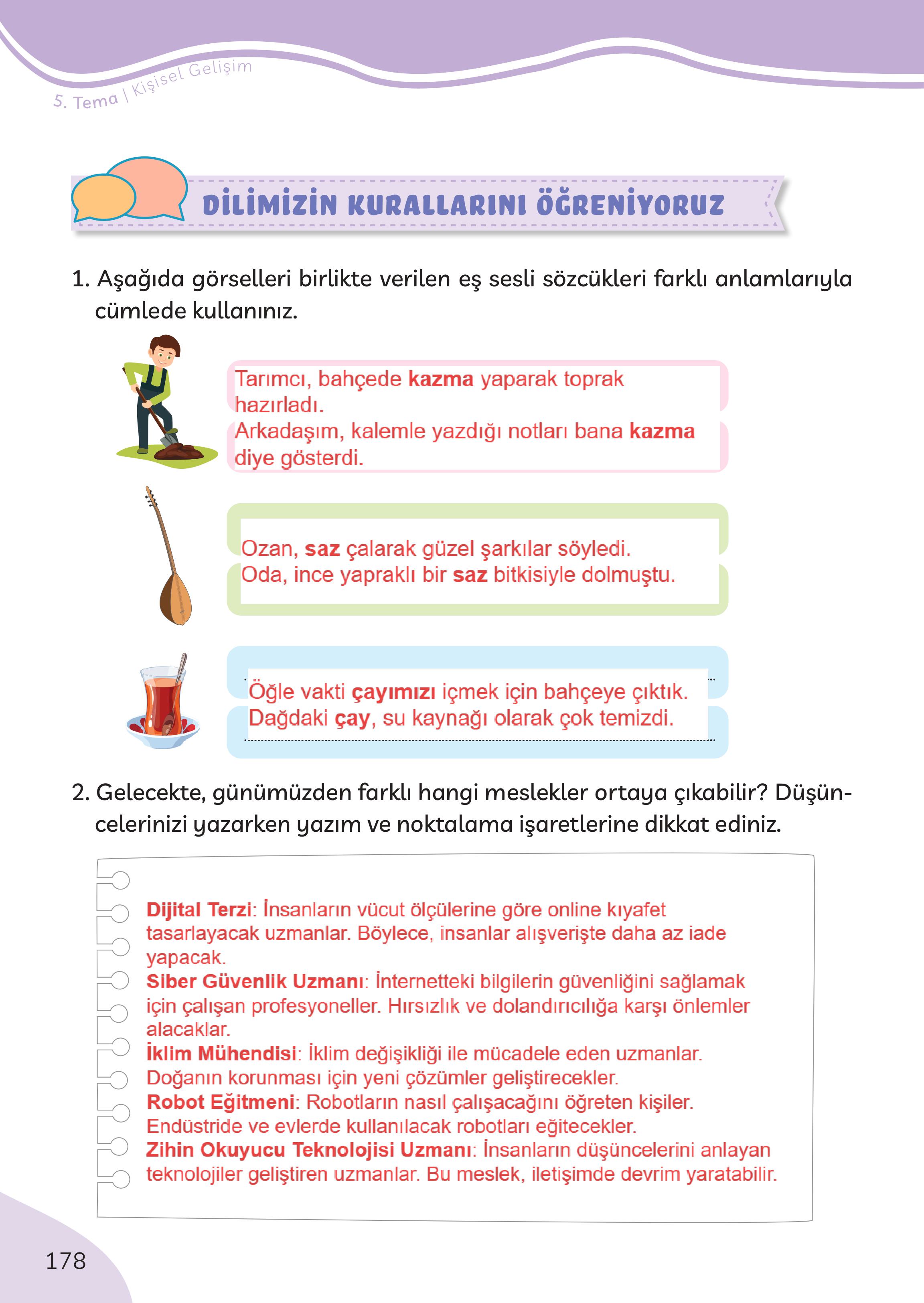 3. Sınıf Meb Yayınları Türkçe Ders Kitabı Sayfa 178 Cevapları