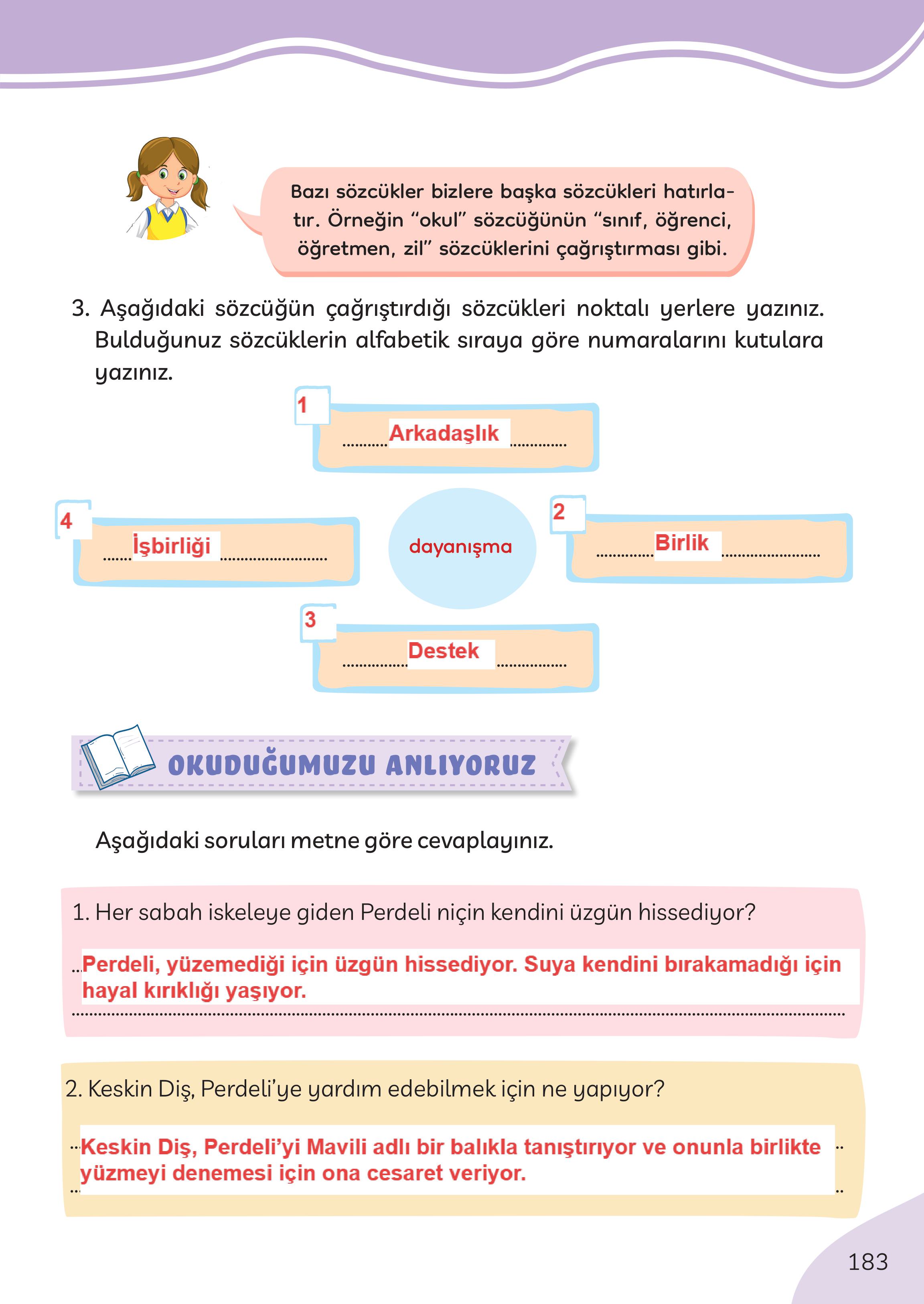 3. Sınıf Meb Yayınları Türkçe Ders Kitabı Sayfa 183 Cevapları