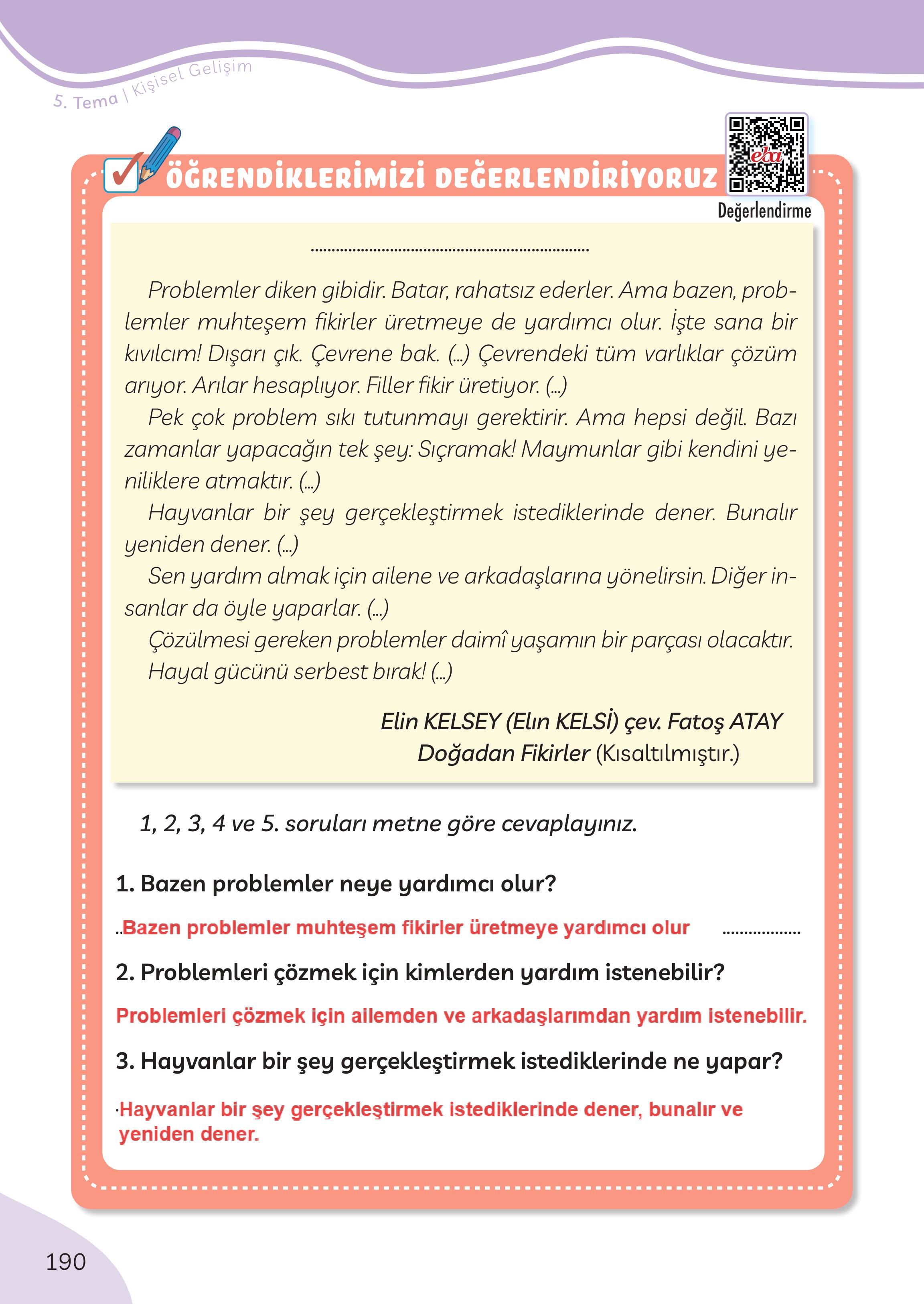 3. Sınıf Meb Yayınları Türkçe Ders Kitabı Sayfa 190 Cevapları