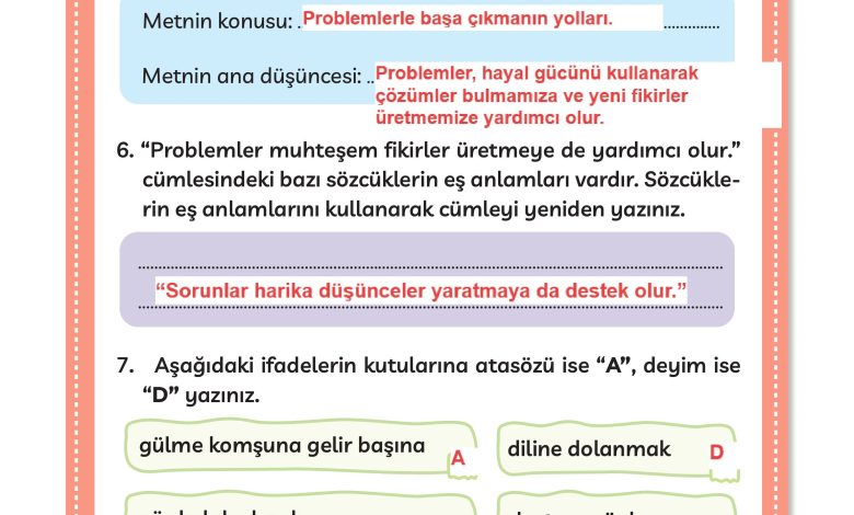 3. Sınıf Meb Yayınları Türkçe Ders Kitabı Sayfa 191 Cevapları