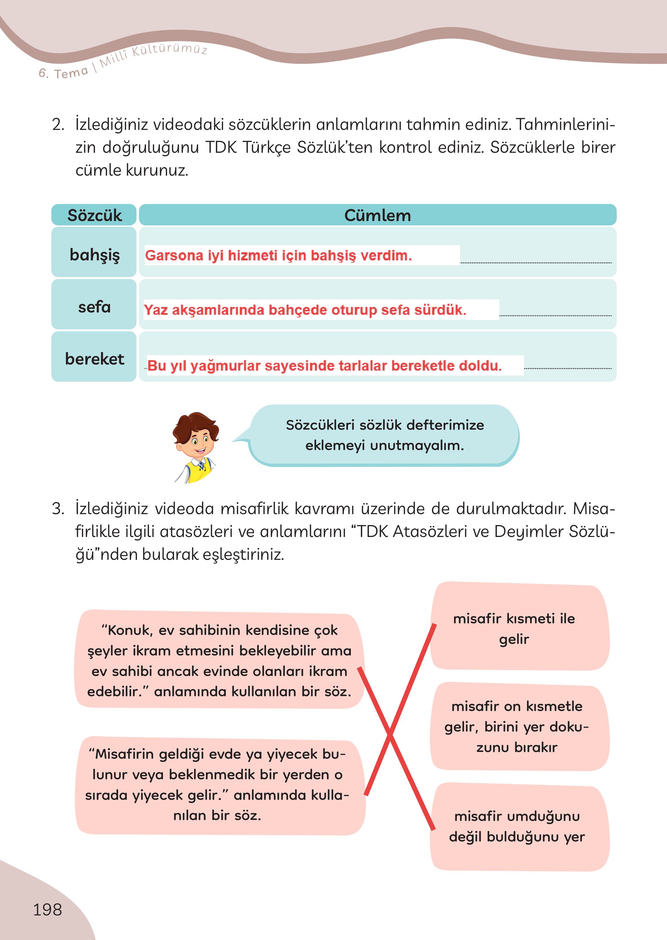 3. Sınıf Meb Yayınları Türkçe Ders Kitabı Sayfa 198 Cevapları