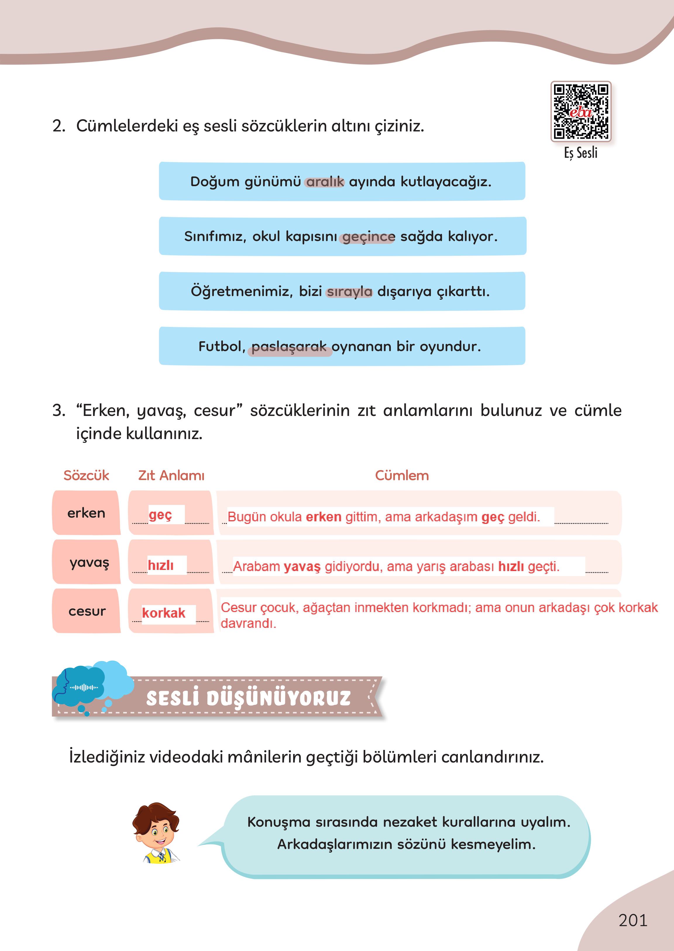 3. Sınıf Meb Yayınları Türkçe Ders Kitabı Sayfa 201 Cevapları