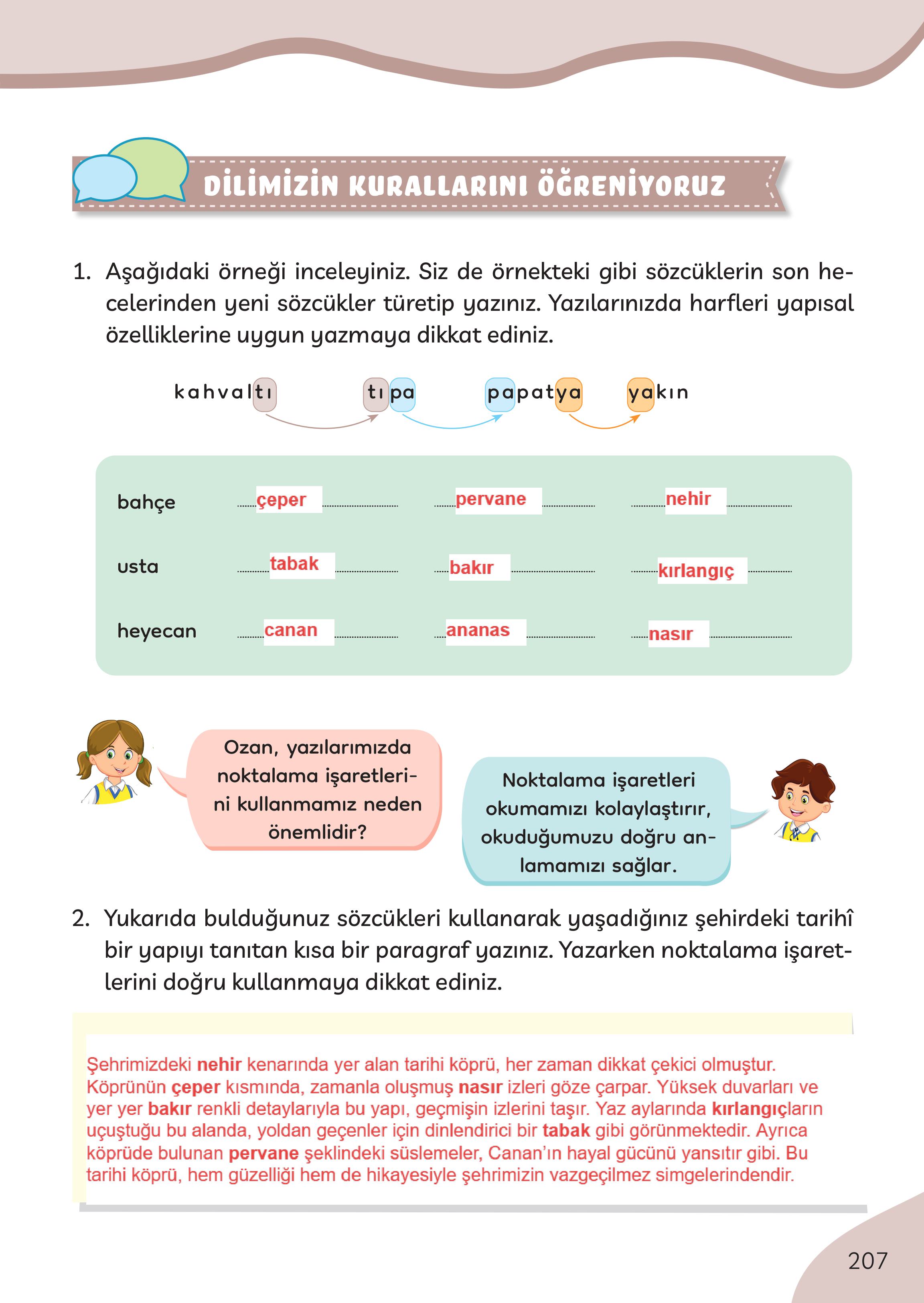 3. Sınıf Meb Yayınları Türkçe Ders Kitabı Sayfa 207 Cevapları