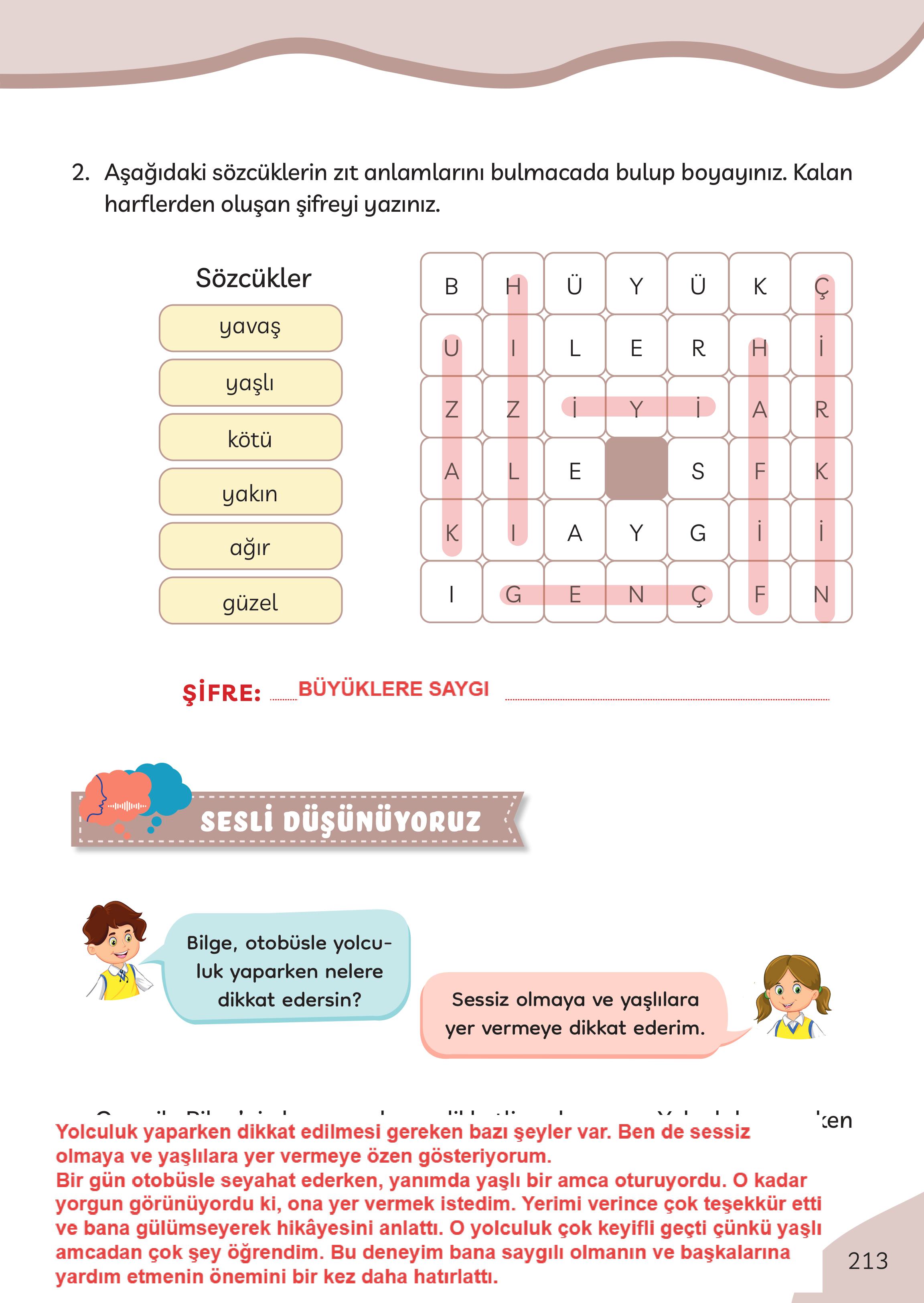 3. Sınıf Meb Yayınları Türkçe Ders Kitabı Sayfa 213 Cevapları