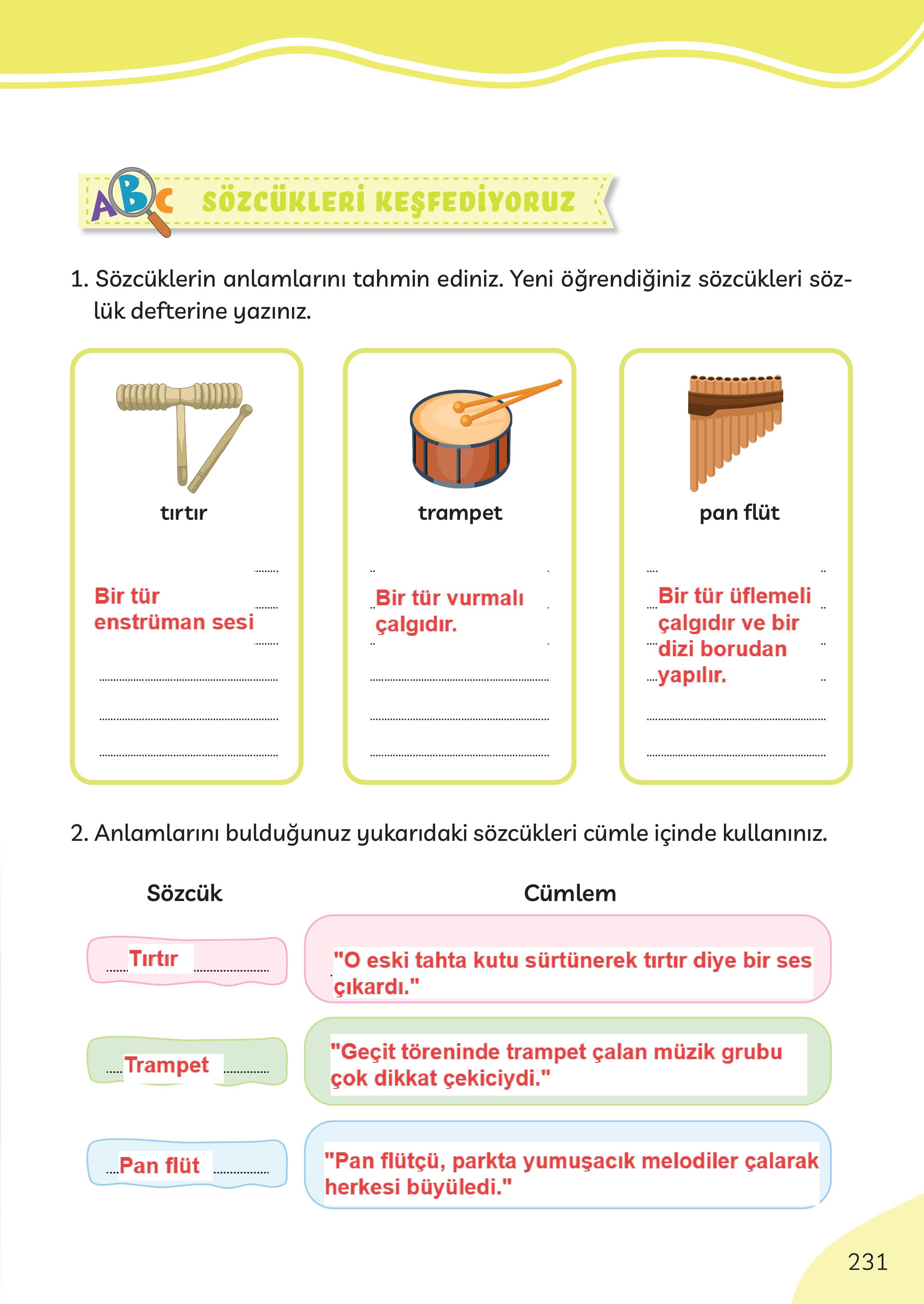 3. Sınıf Meb Yayınları Türkçe Ders Kitabı Sayfa 231 Cevapları