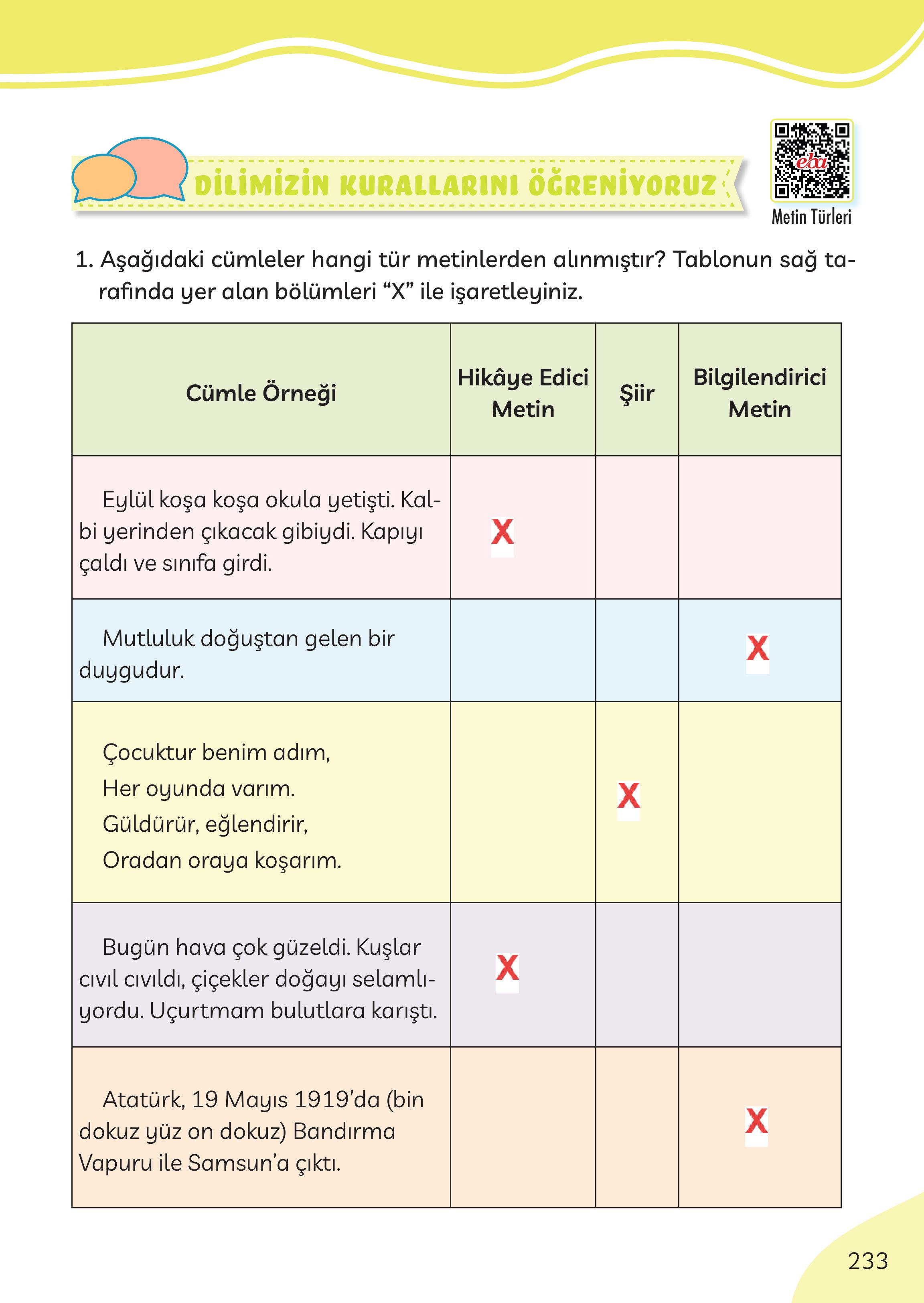 3. Sınıf Meb Yayınları Türkçe Ders Kitabı Sayfa 233 Cevapları