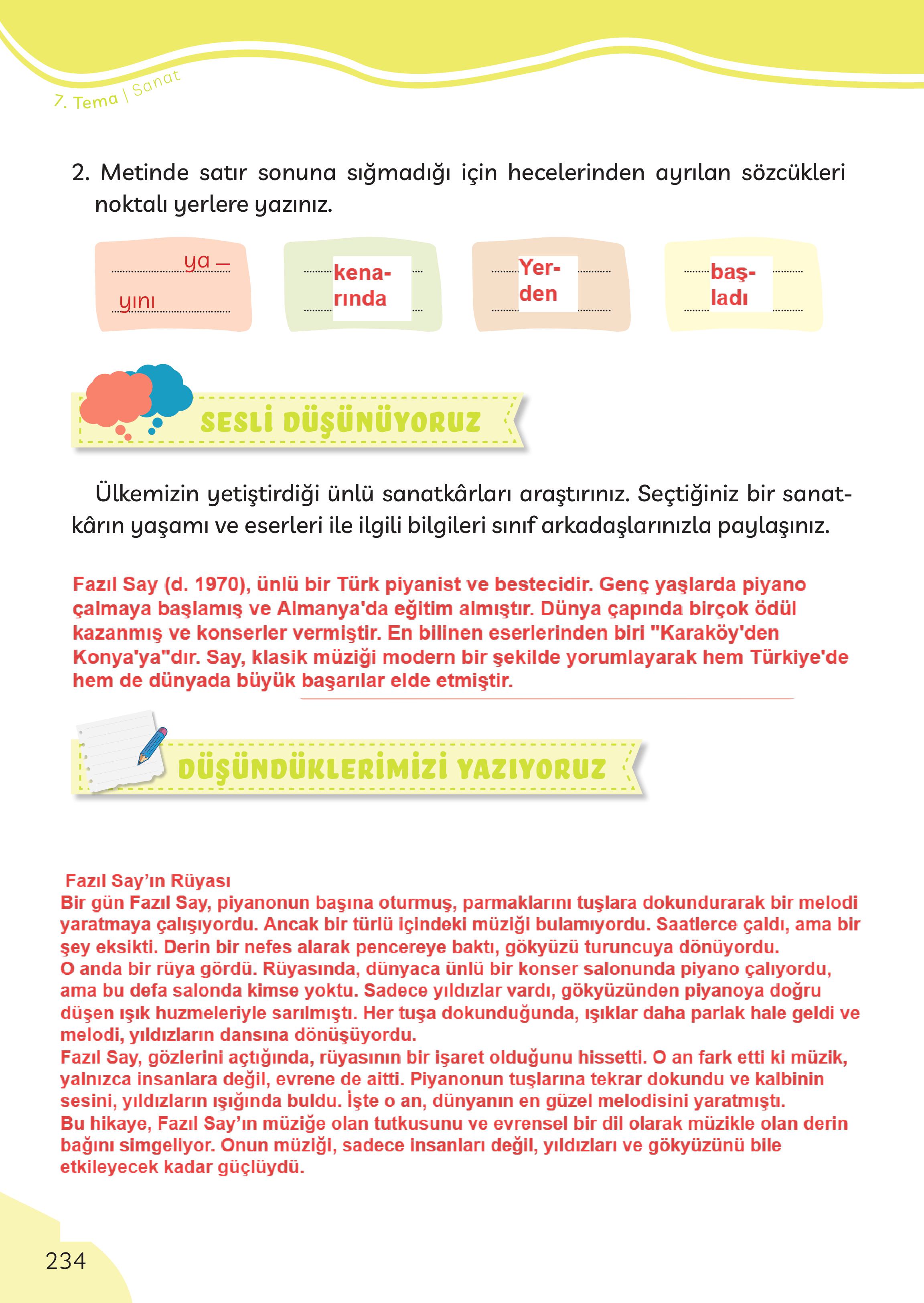 3. Sınıf Meb Yayınları Türkçe Ders Kitabı Sayfa 234 Cevapları