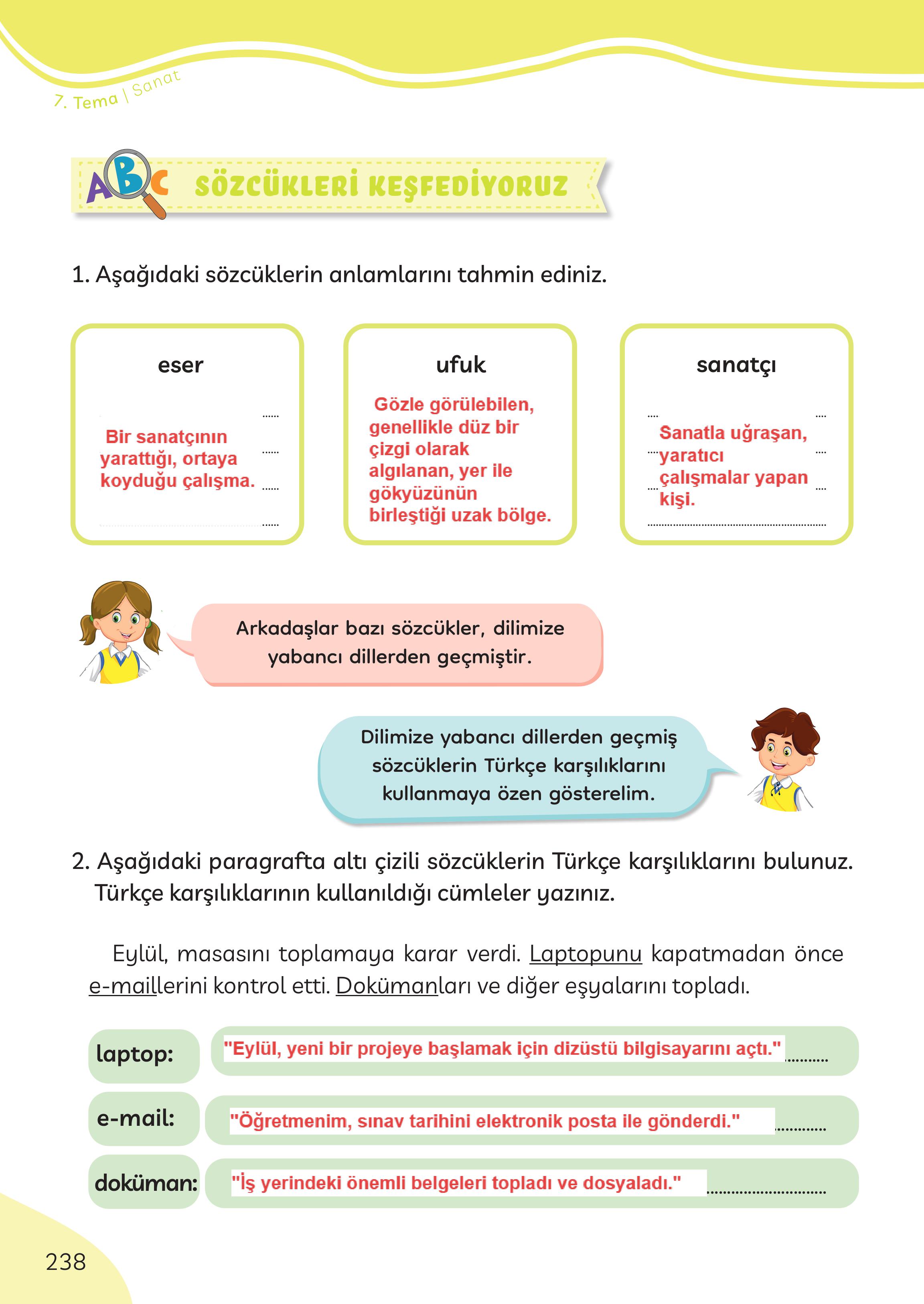 3. Sınıf Meb Yayınları Türkçe Ders Kitabı Sayfa 238 Cevapları