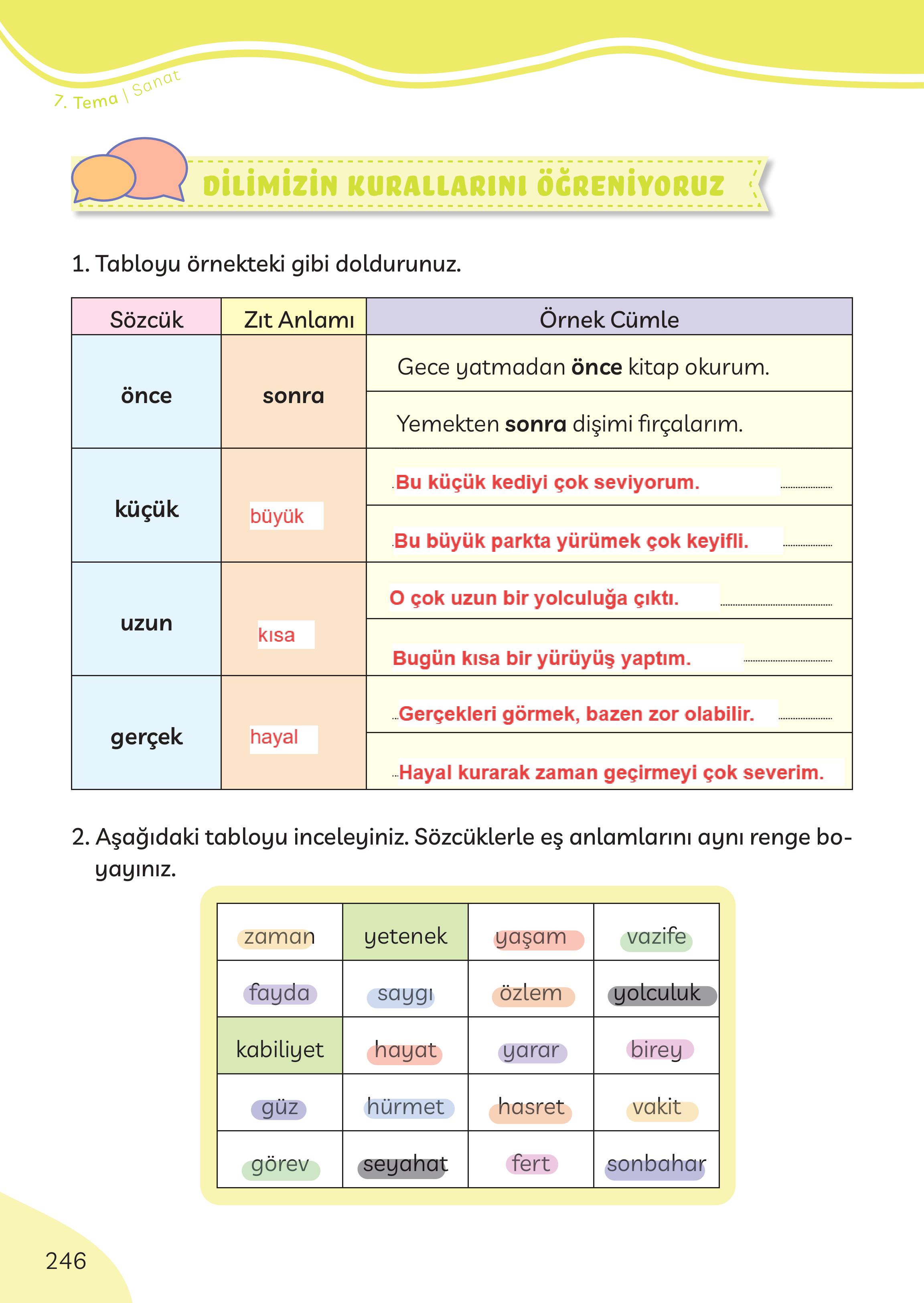 3. Sınıf Meb Yayınları Türkçe Ders Kitabı Sayfa 246 Cevapları