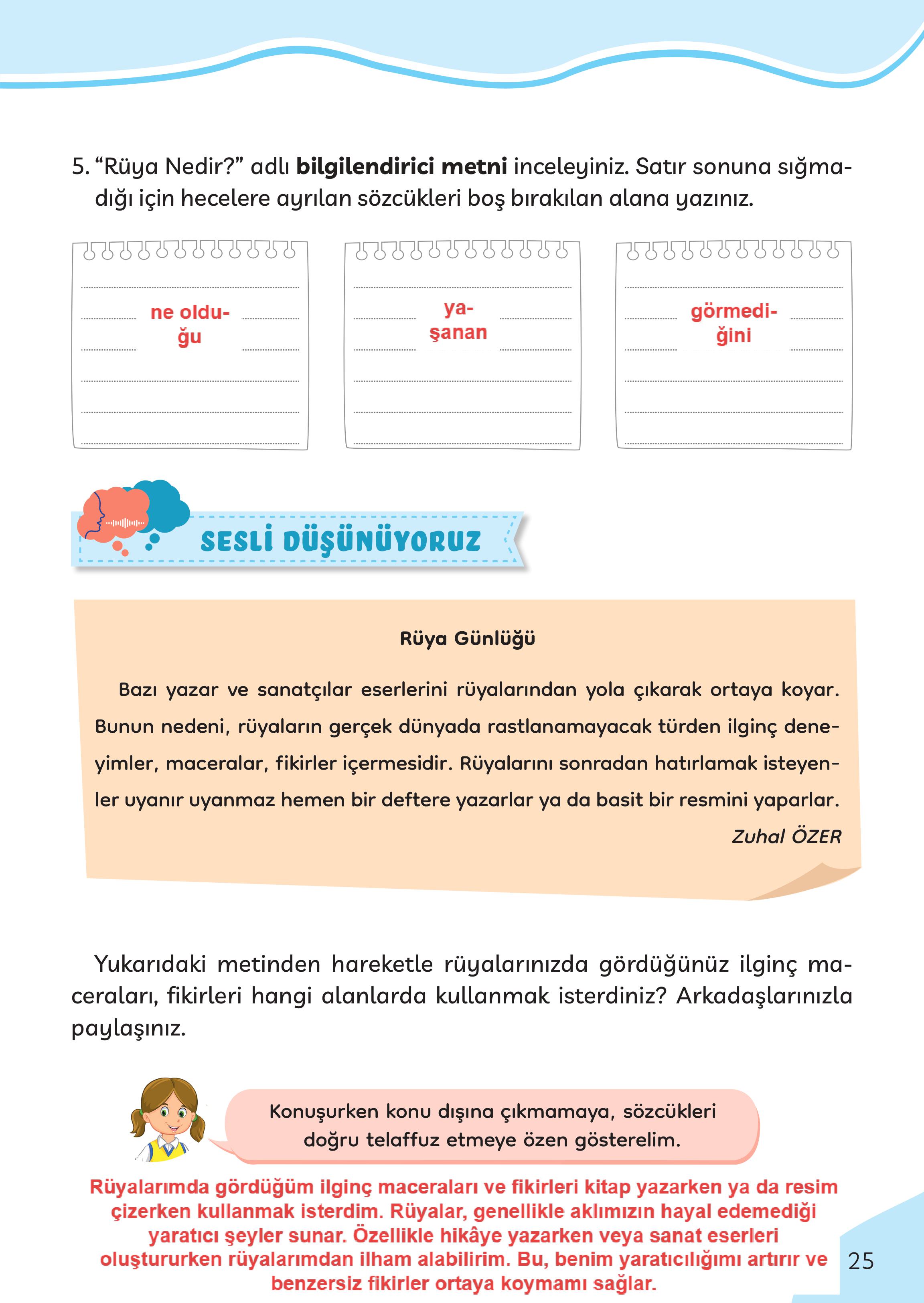 3. Sınıf Meb Yayınları Türkçe Ders Kitabı Sayfa 25 Cevapları