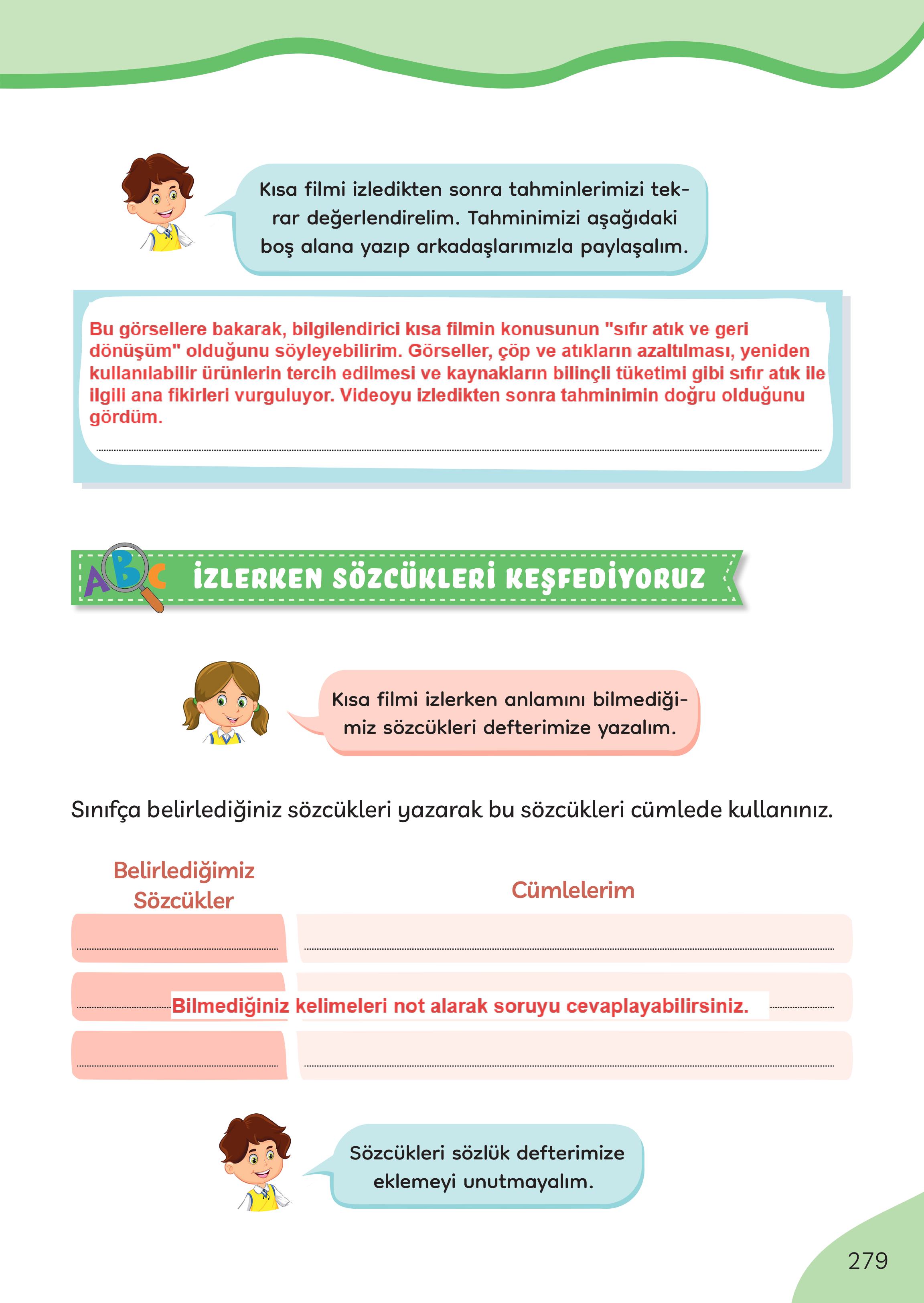 3. Sınıf Meb Yayınları Türkçe Ders Kitabı Sayfa 279 Cevapları