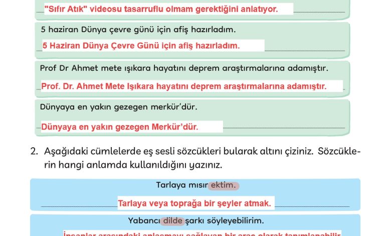 3. Sınıf Meb Yayınları Türkçe Ders Kitabı Sayfa 282 Cevapları