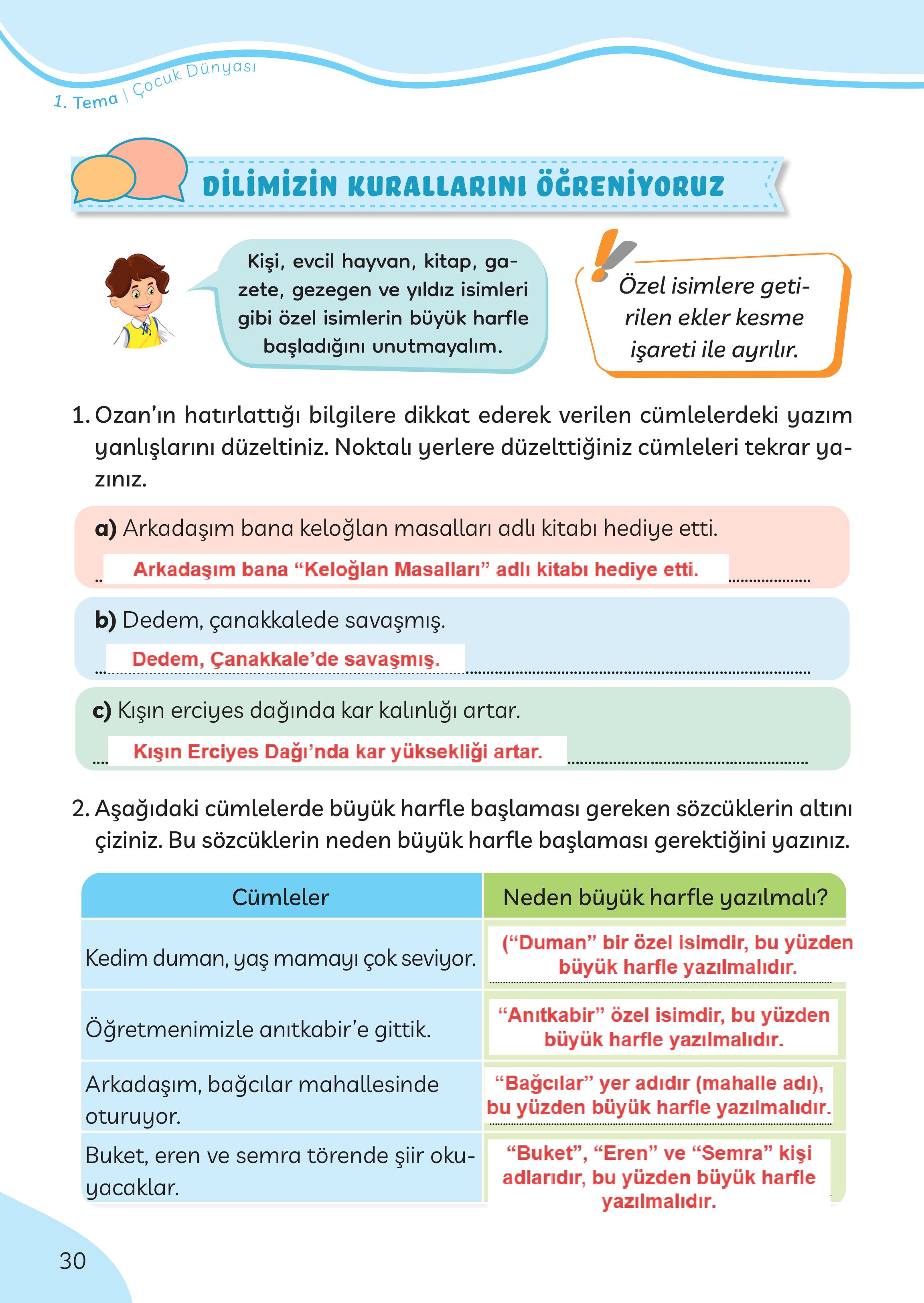 3. Sınıf Meb Yayınları Türkçe Ders Kitabı Sayfa 30 Cevapları