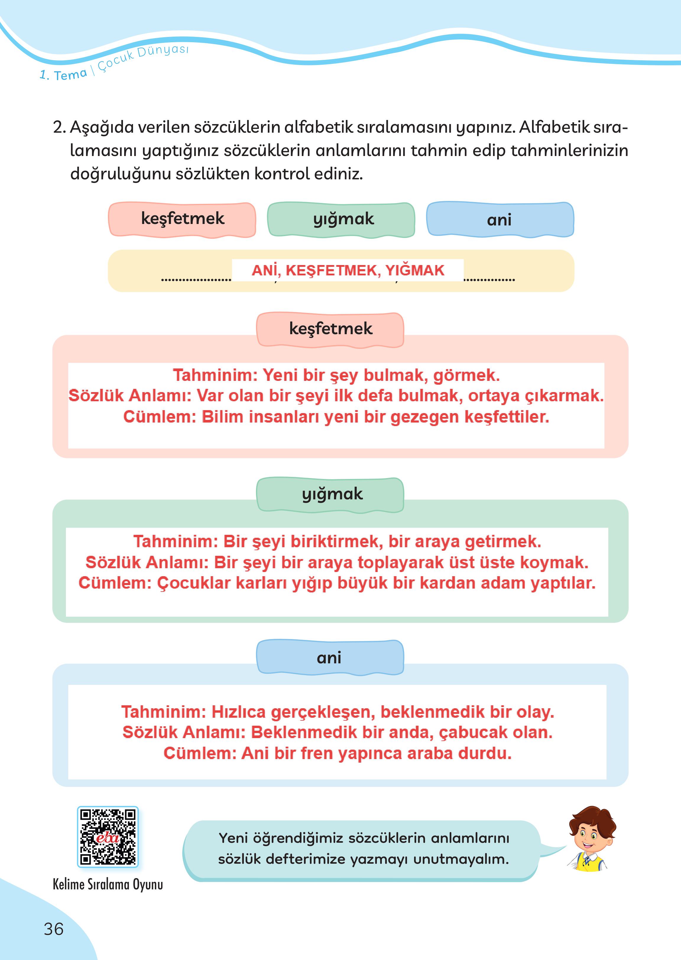 3. Sınıf Meb Yayınları Türkçe Ders Kitabı Sayfa 36 Cevapları