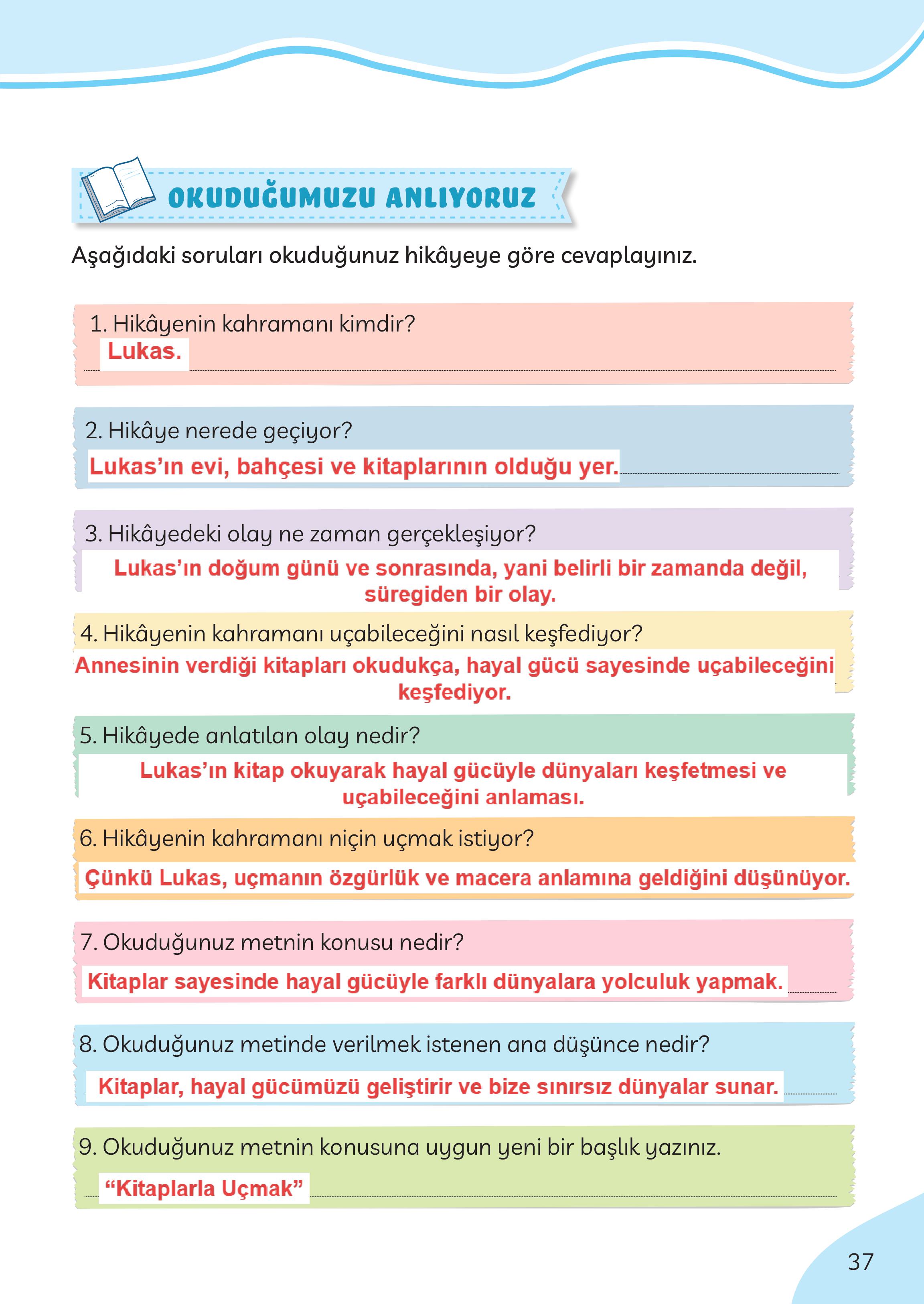 3. Sınıf Meb Yayınları Türkçe Ders Kitabı Sayfa 37 Cevapları