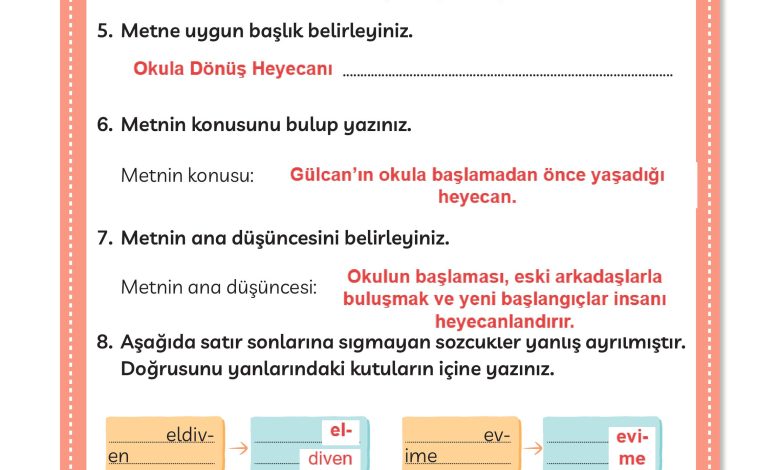 3. Sınıf Meb Yayınları Türkçe Ders Kitabı Sayfa 42 Cevapları