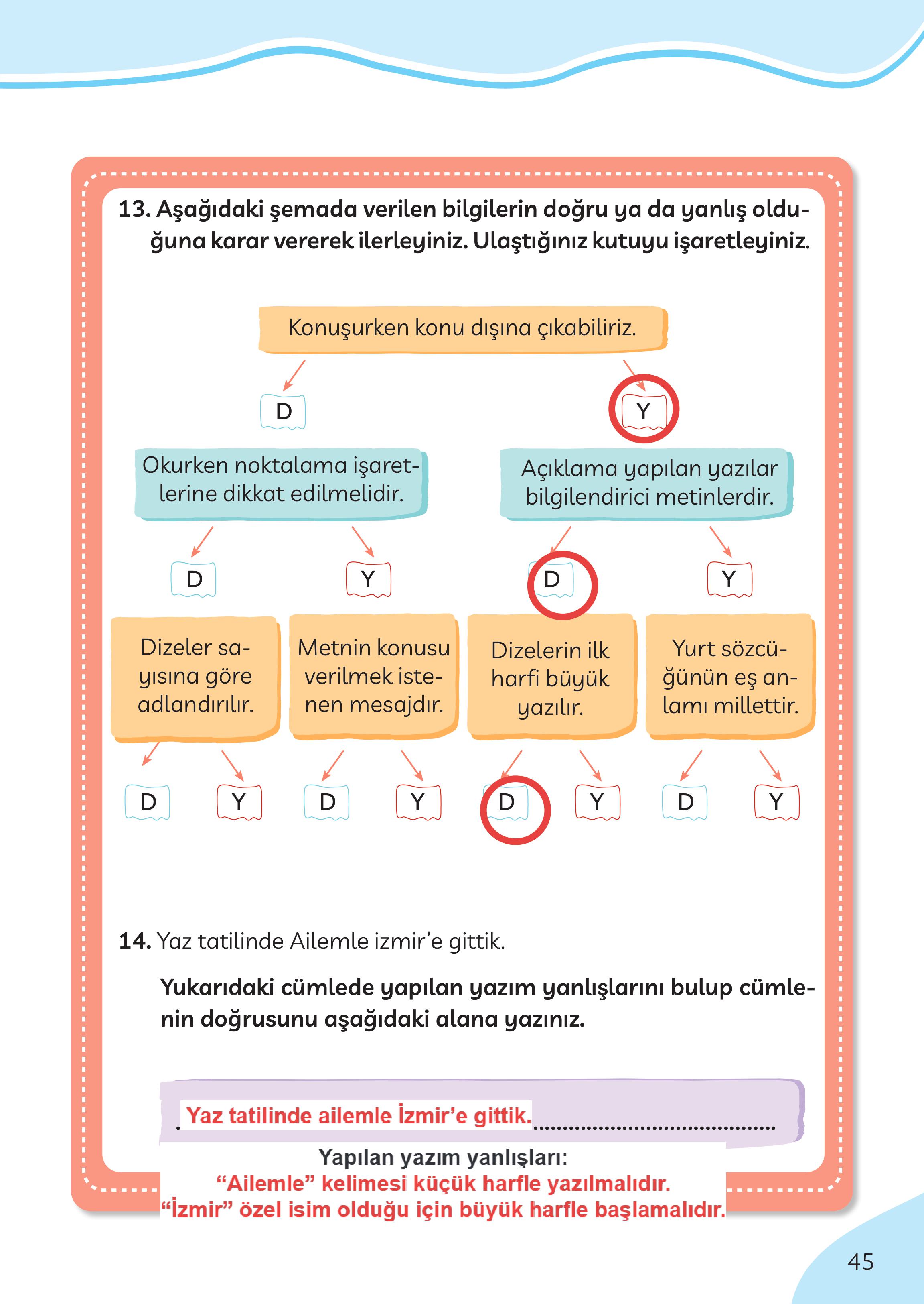 3. Sınıf Meb Yayınları Türkçe Ders Kitabı Sayfa 45 Cevapları