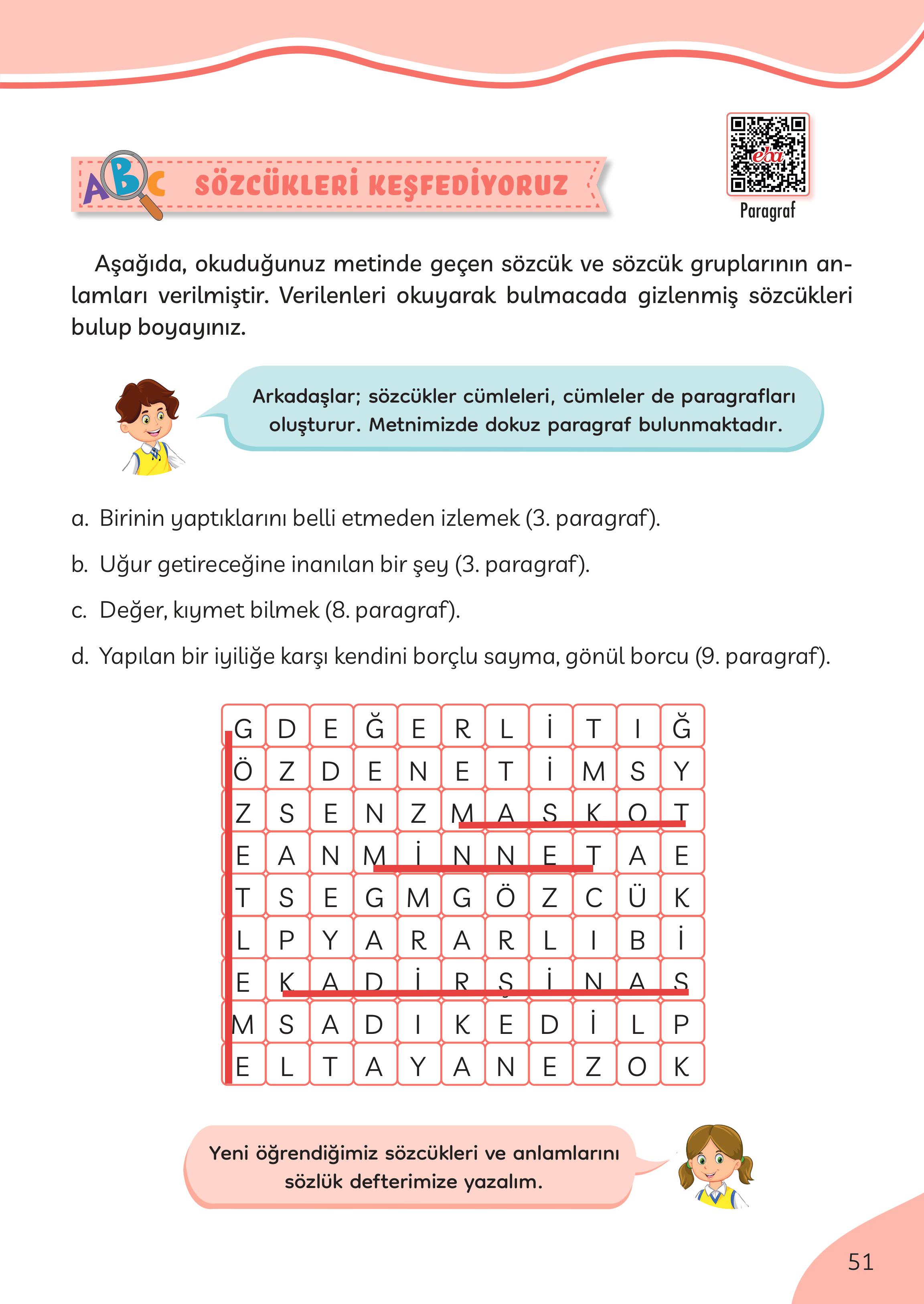 3. Sınıf Meb Yayınları Türkçe Ders Kitabı Sayfa 51 Cevapları