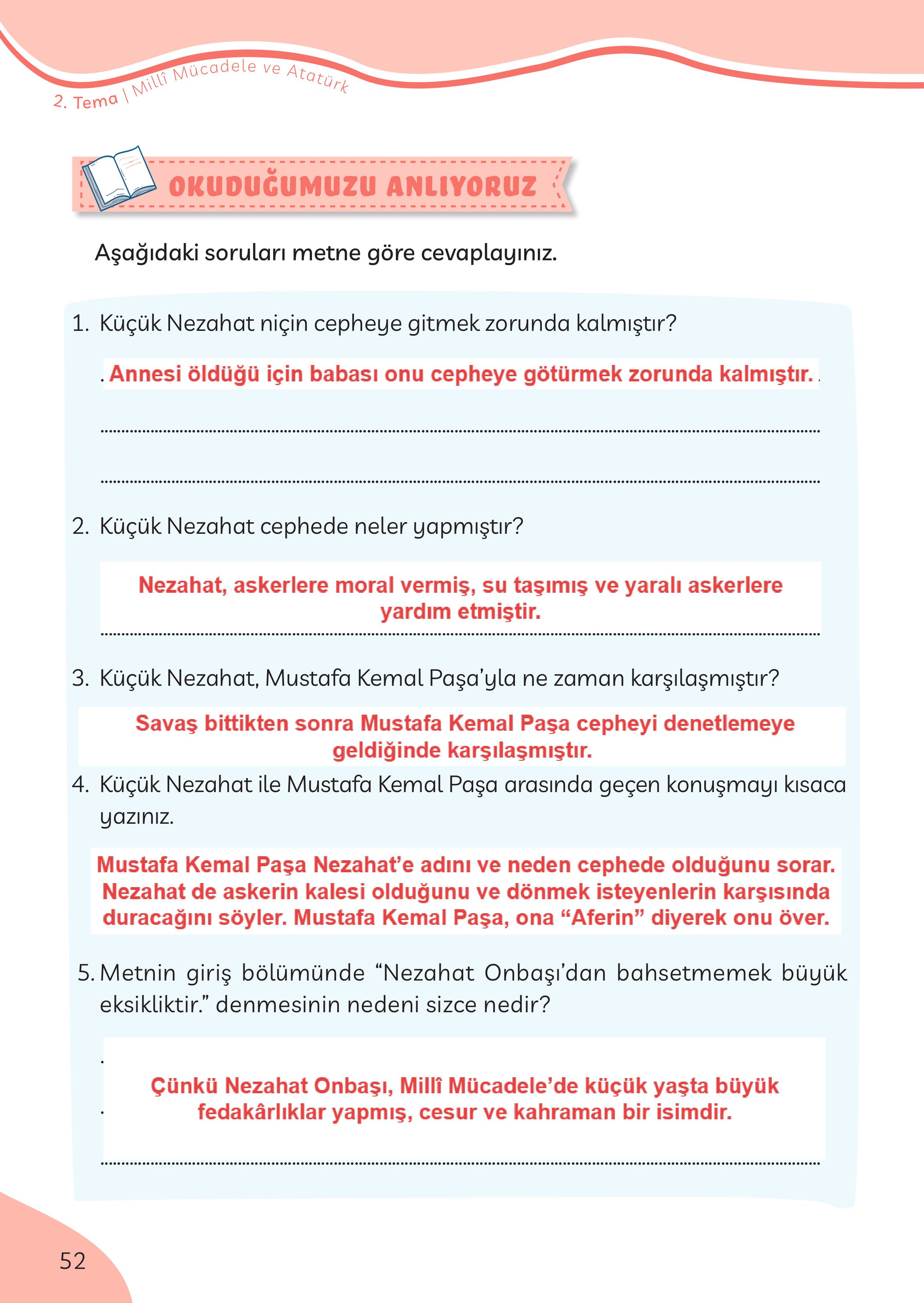 3. Sınıf Meb Yayınları Türkçe Ders Kitabı Sayfa 52 Cevapları