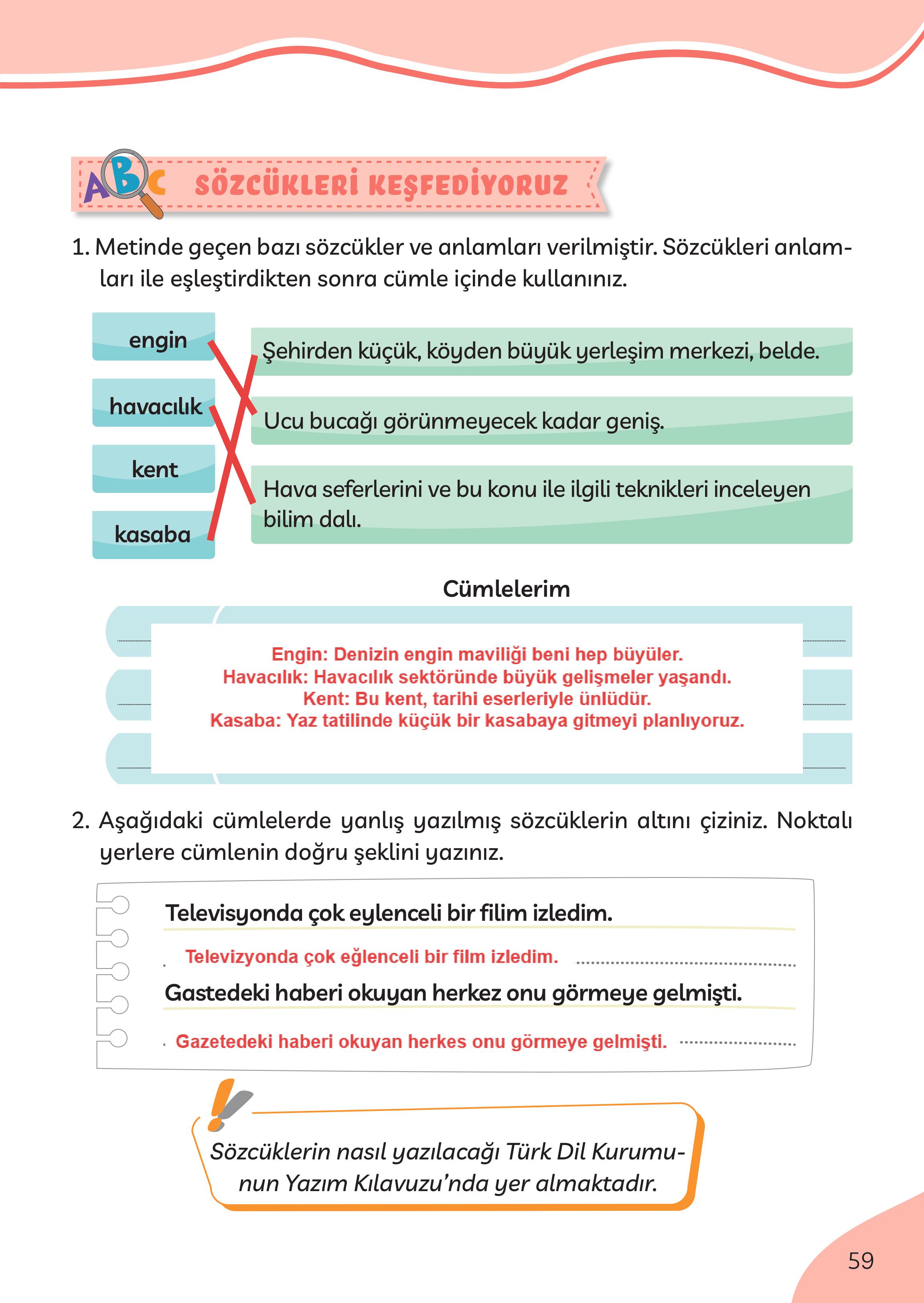 3. Sınıf Meb Yayınları Türkçe Ders Kitabı Sayfa 59 Cevapları