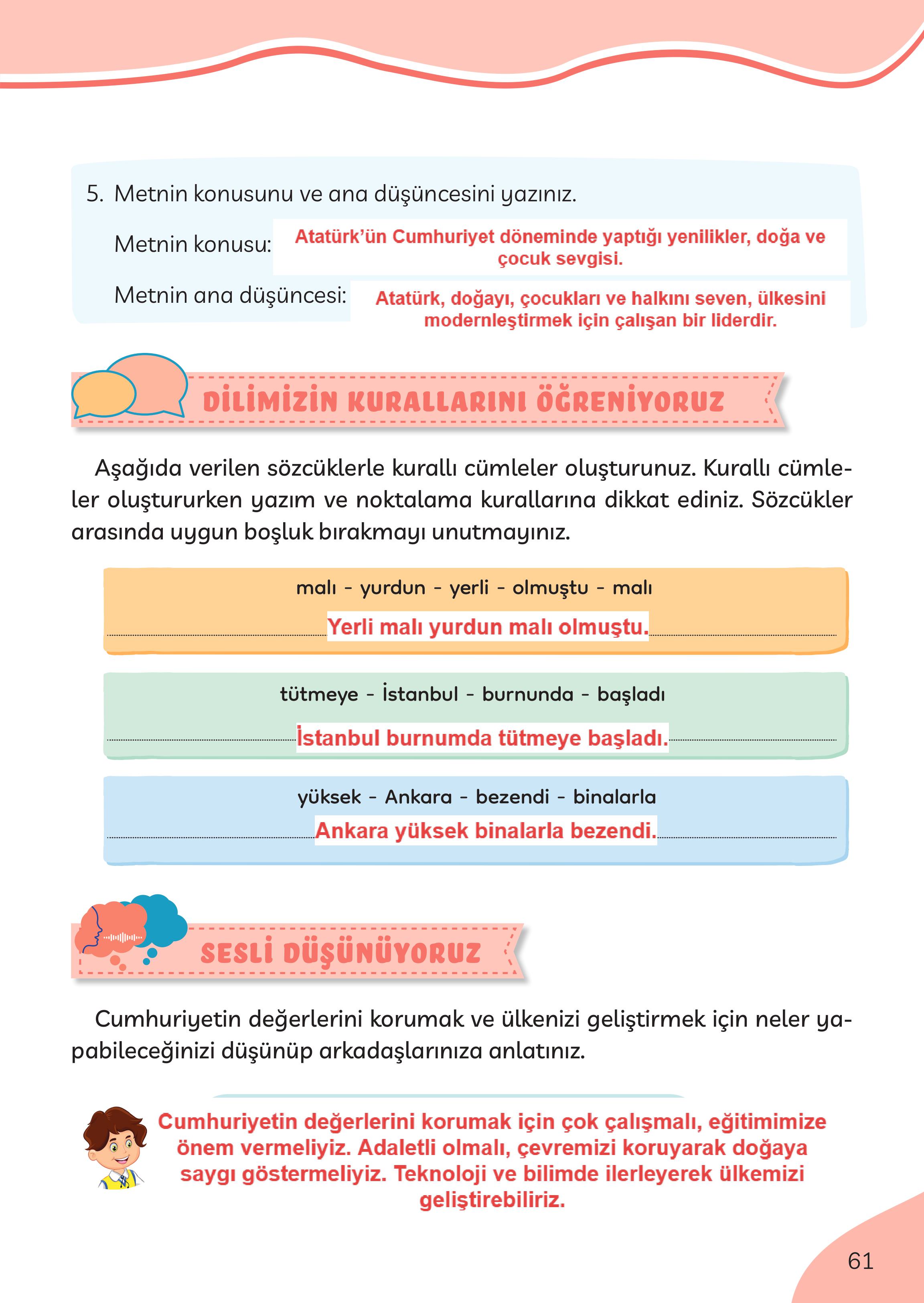 3. Sınıf Meb Yayınları Türkçe Ders Kitabı Sayfa 61 Cevapları