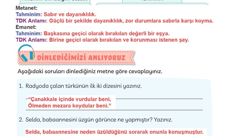 3. Sınıf Meb Yayınları Türkçe Ders Kitabı Sayfa 64 Cevapları