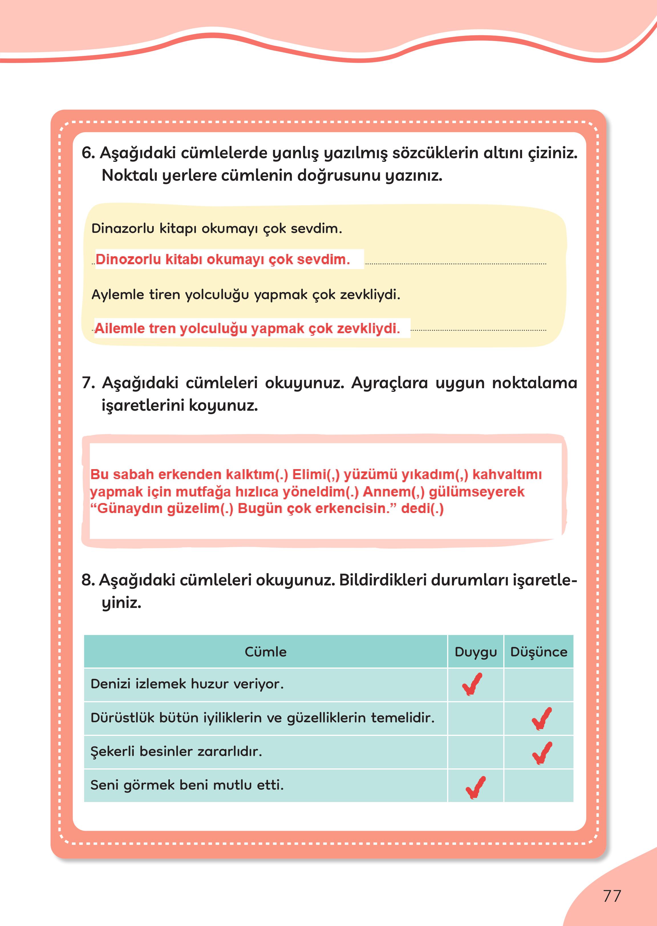 3. Sınıf Meb Yayınları Türkçe Ders Kitabı Sayfa 77 Cevapları