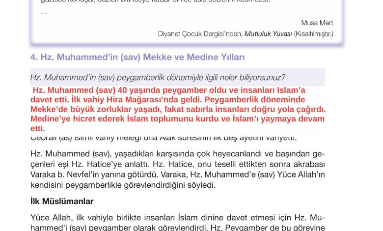 4. Sınıf Meb Yayınları Din Kültürü Ve Ahlak Bilgisi Ders Kitabı Sayfa 94 Cevapları