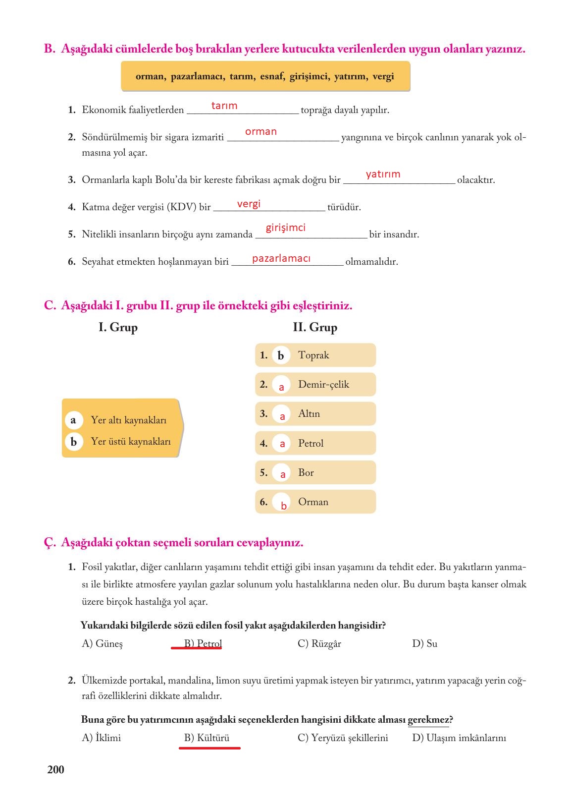 6. Sınıf Evos Yayınları Sosyal Bilgiler Ders Kitabı Sayfa 200 Cevapları
