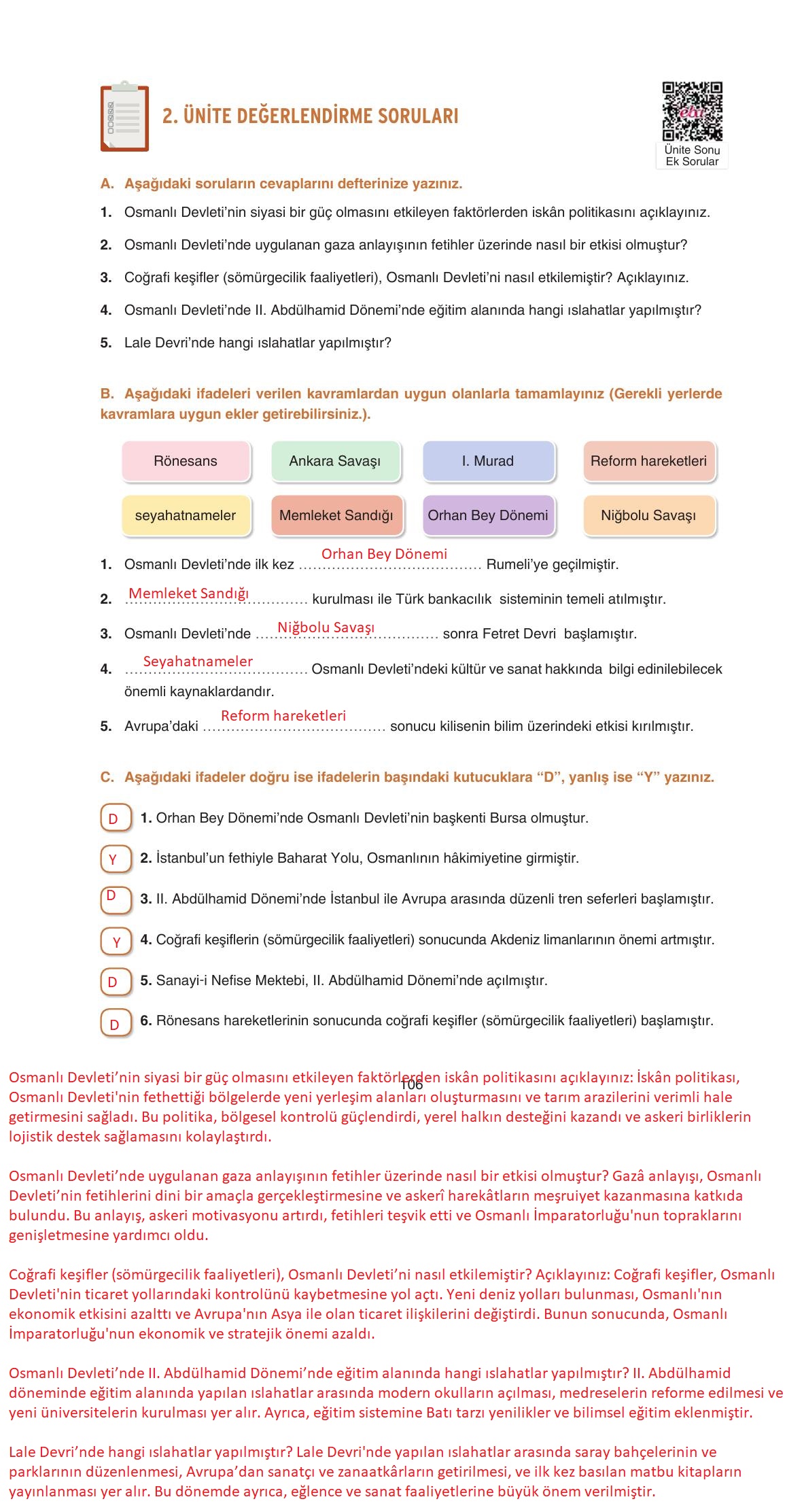 7. Sınıf Yıldırım Yayınları Sosyal Bilgiler Ders Kitabı Sayfa 106 Cevapları