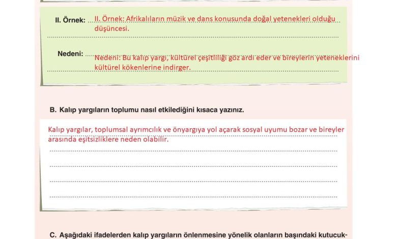 7. Sınıf Yıldırım Yayınları Sosyal Bilgiler Ders Kitabı Sayfa 261 Cevapları