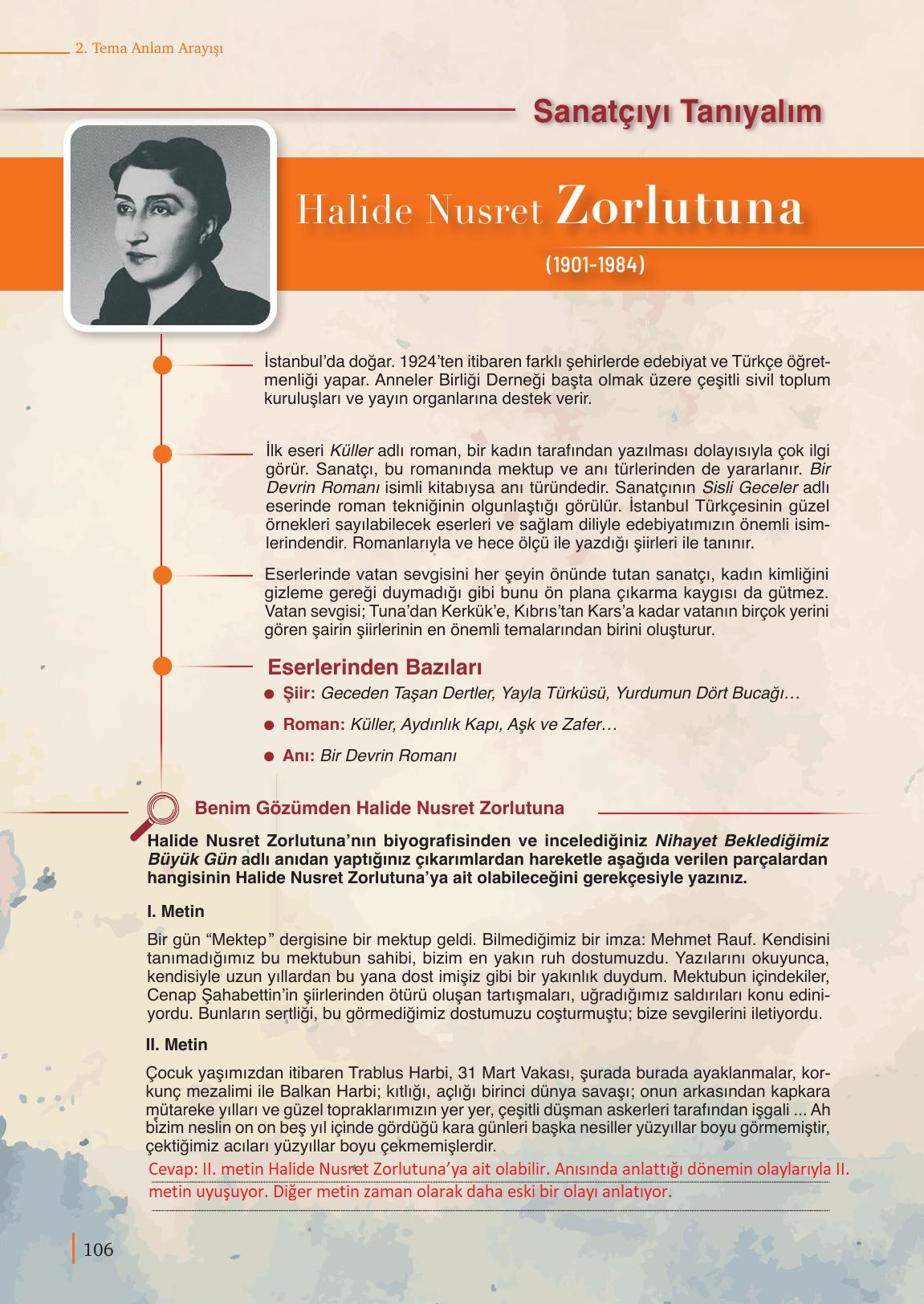 9. Sınıf Meb Yayınları Türkçe Ders Kitabı Sayfa 106 Cevapları