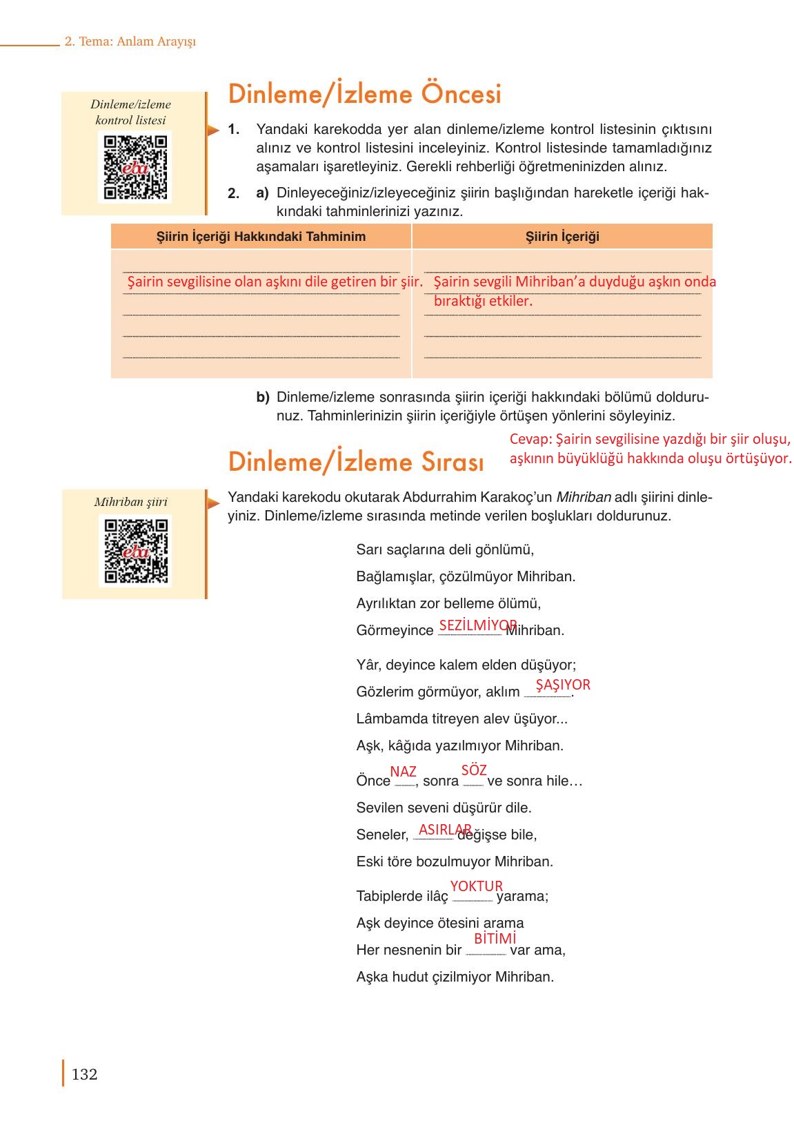 9. Sınıf Meb Yayınları Türkçe Ders Kitabı Sayfa 132 Cevapları