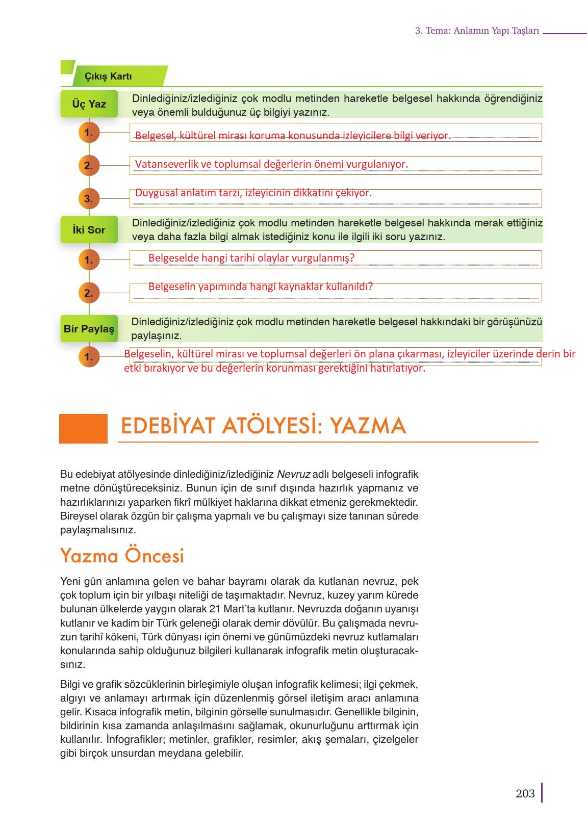 9. Sınıf Meb Yayınları Türkçe Ders Kitabı Sayfa 203 Cevapları