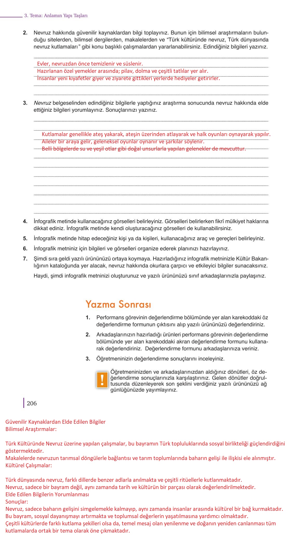 9. Sınıf Meb Yayınları Türkçe Ders Kitabı Sayfa 206 Cevapları