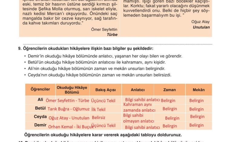 9. Sınıf Meb Yayınları Türkçe Ders Kitabı Sayfa 208 Cevapları