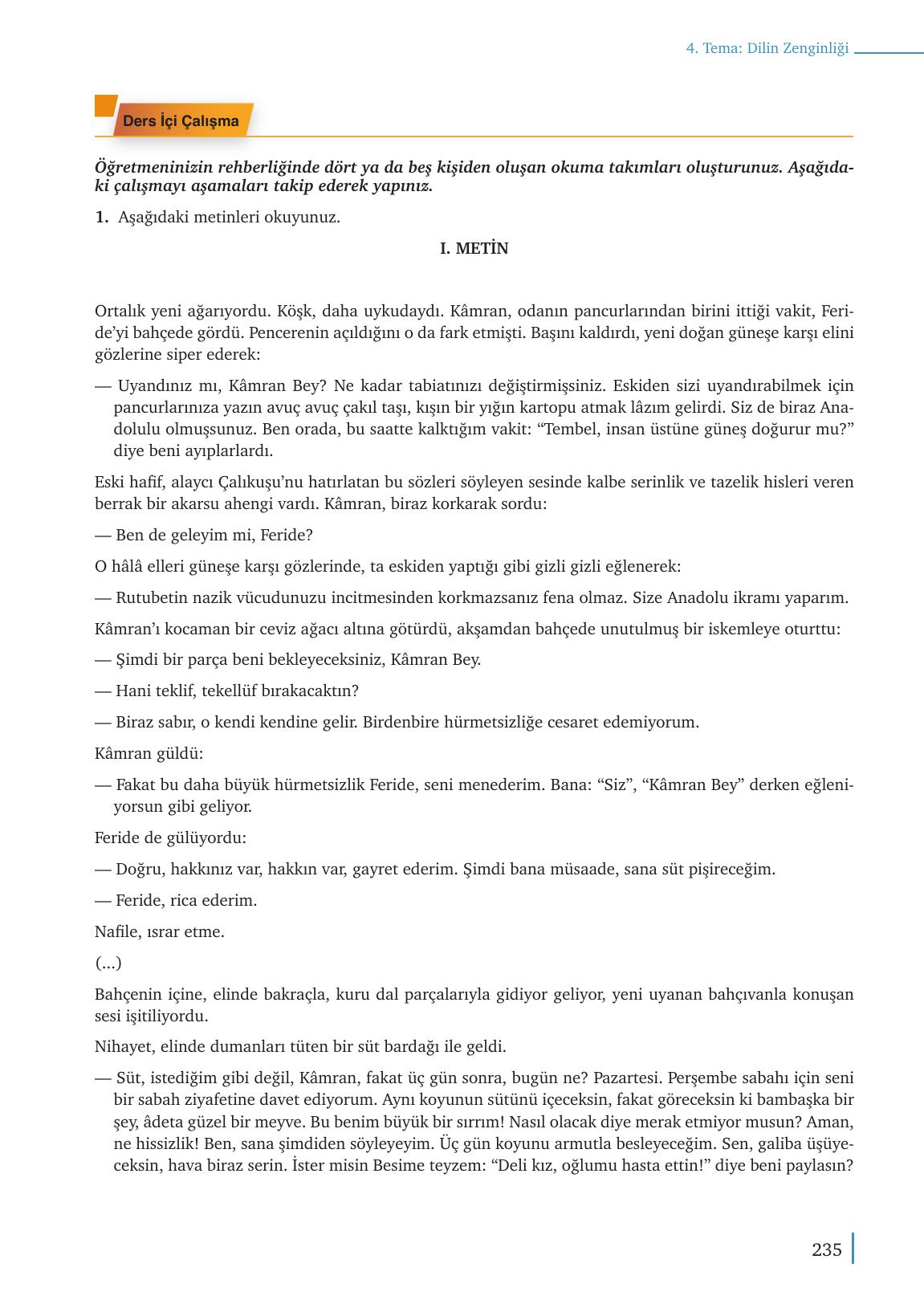 9. Sınıf Meb Yayınları Türkçe Ders Kitabı Sayfa 235 Cevapları