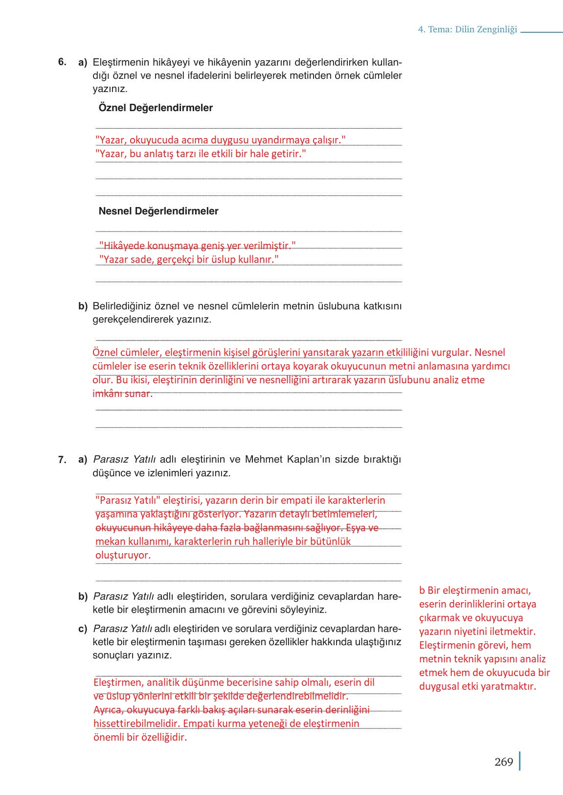 9. Sınıf Meb Yayınları Türkçe Ders Kitabı Sayfa 269 Cevapları