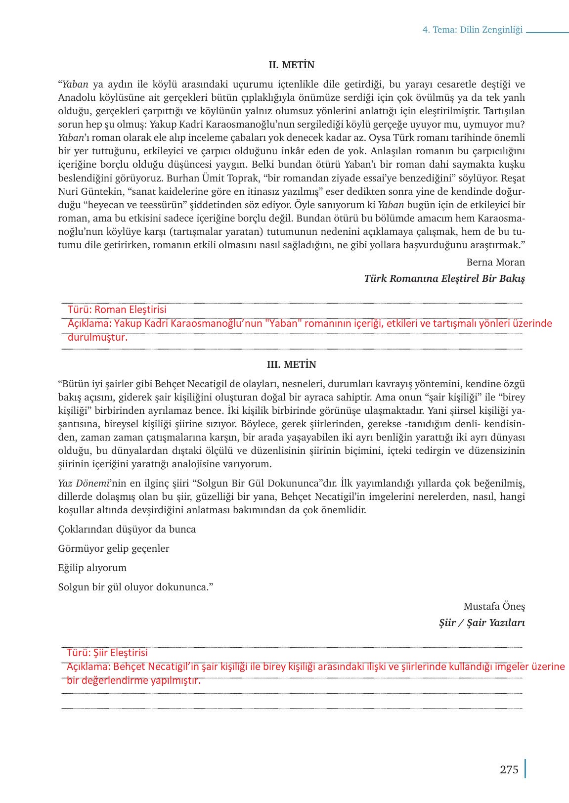 9. Sınıf Meb Yayınları Türkçe Ders Kitabı Sayfa 275 Cevapları