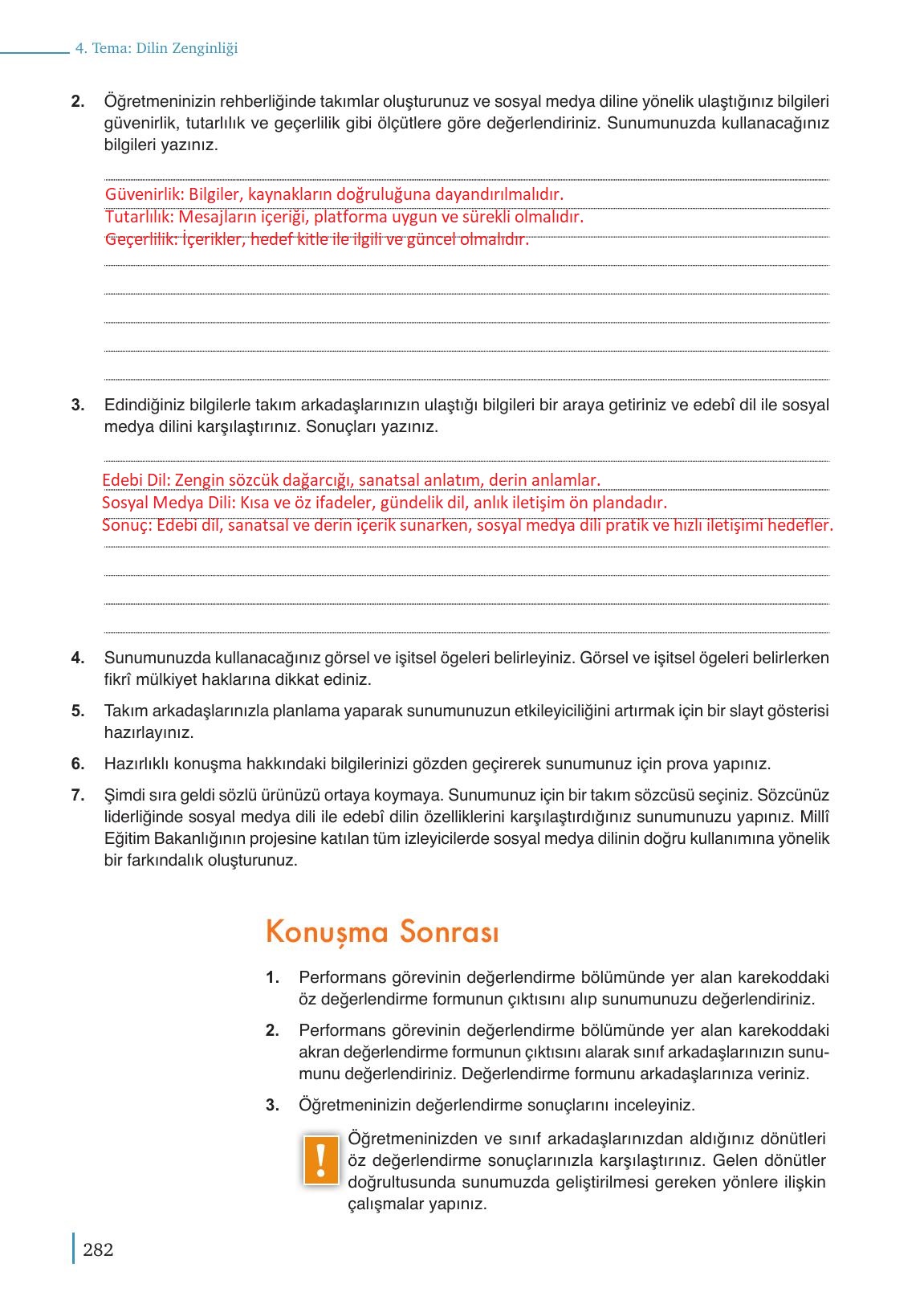 9. Sınıf Meb Yayınları Türkçe Ders Kitabı Sayfa 282 Cevapları