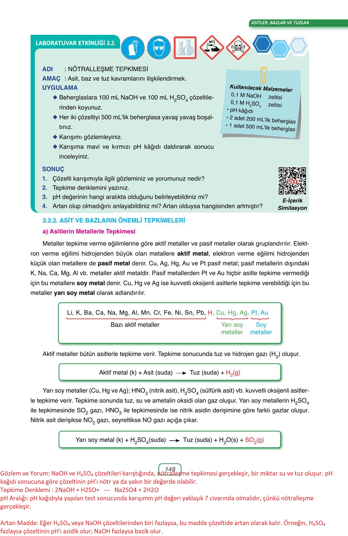 10. Sınıf Ata Yayıncılık Kimya Ders Kitabı Sayfa 149 Cevapları