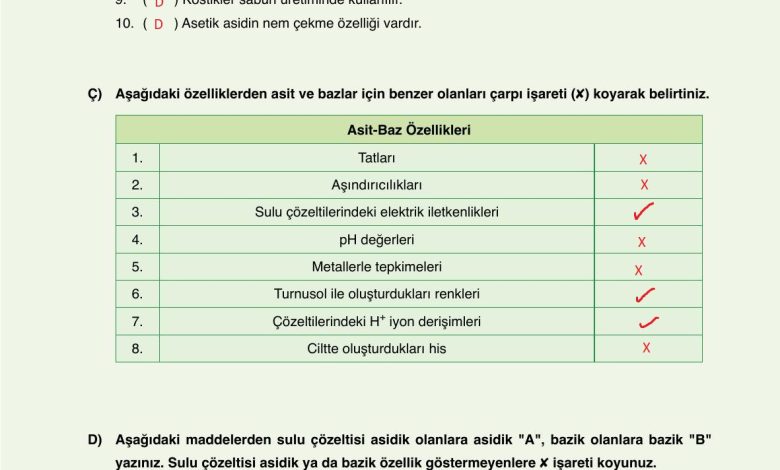 10. Sınıf Ata Yayıncılık Kimya Ders Kitabı Sayfa 164 Cevapları