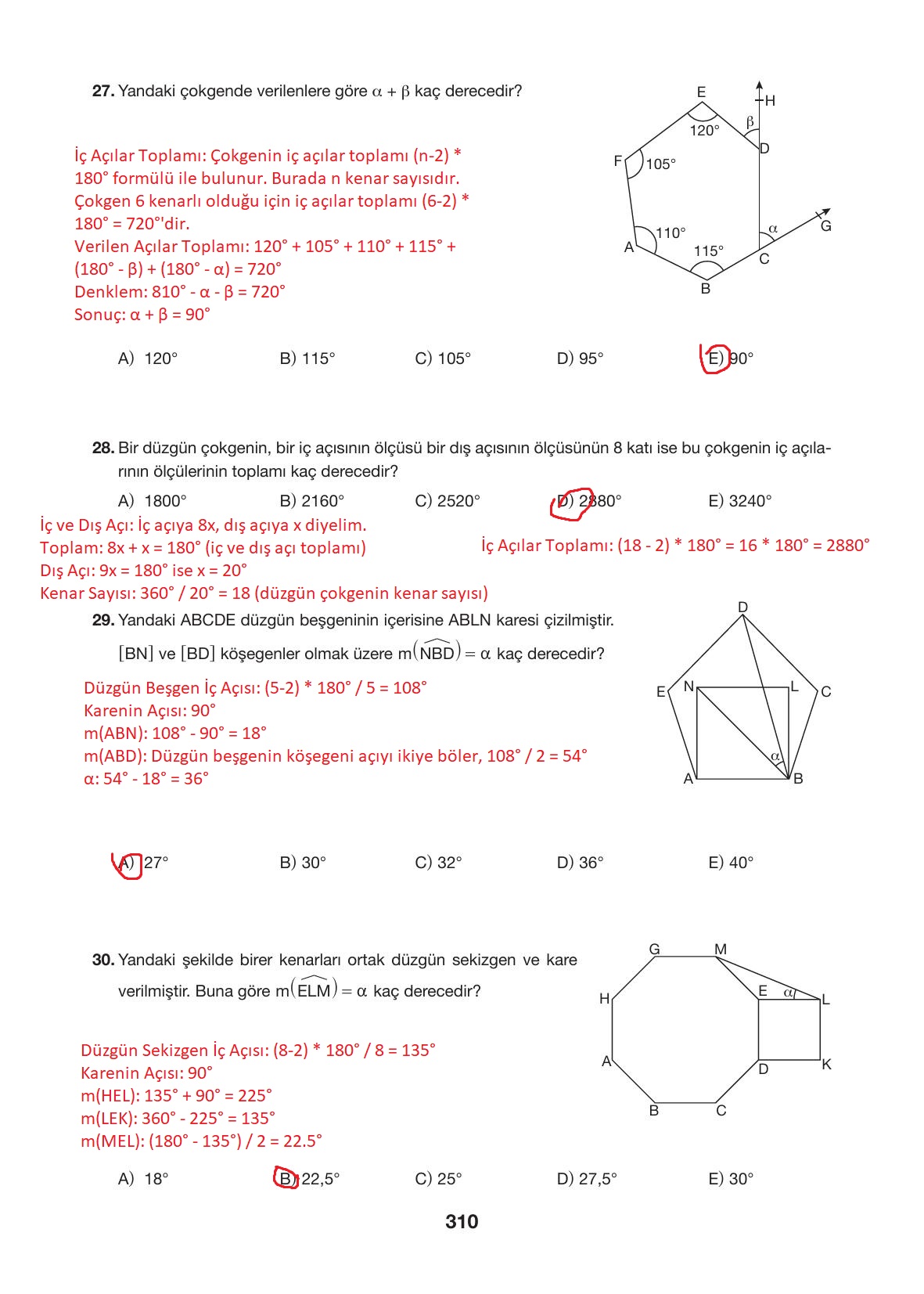 10. Sınıf Hecce Yayıncılık Matematik Ders Kitabı Sayfa 310 Cevapları