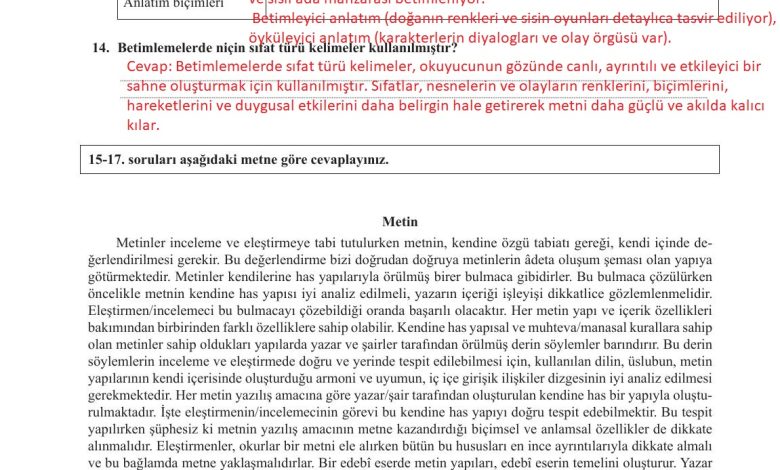 11. Sınıf Meb Yayınları Metin Tahlilleri Ders Kitabı Sayfa 287 Cevapları