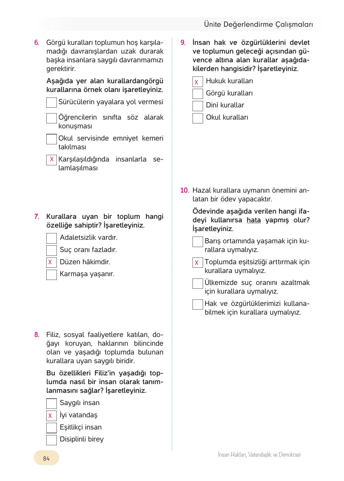 4. Sınıf Hecce Yayıncılık İnsan Hakları Yurttaşlık Ve Demokrasi Ders Kitabı Sayfa 84 Cevapları