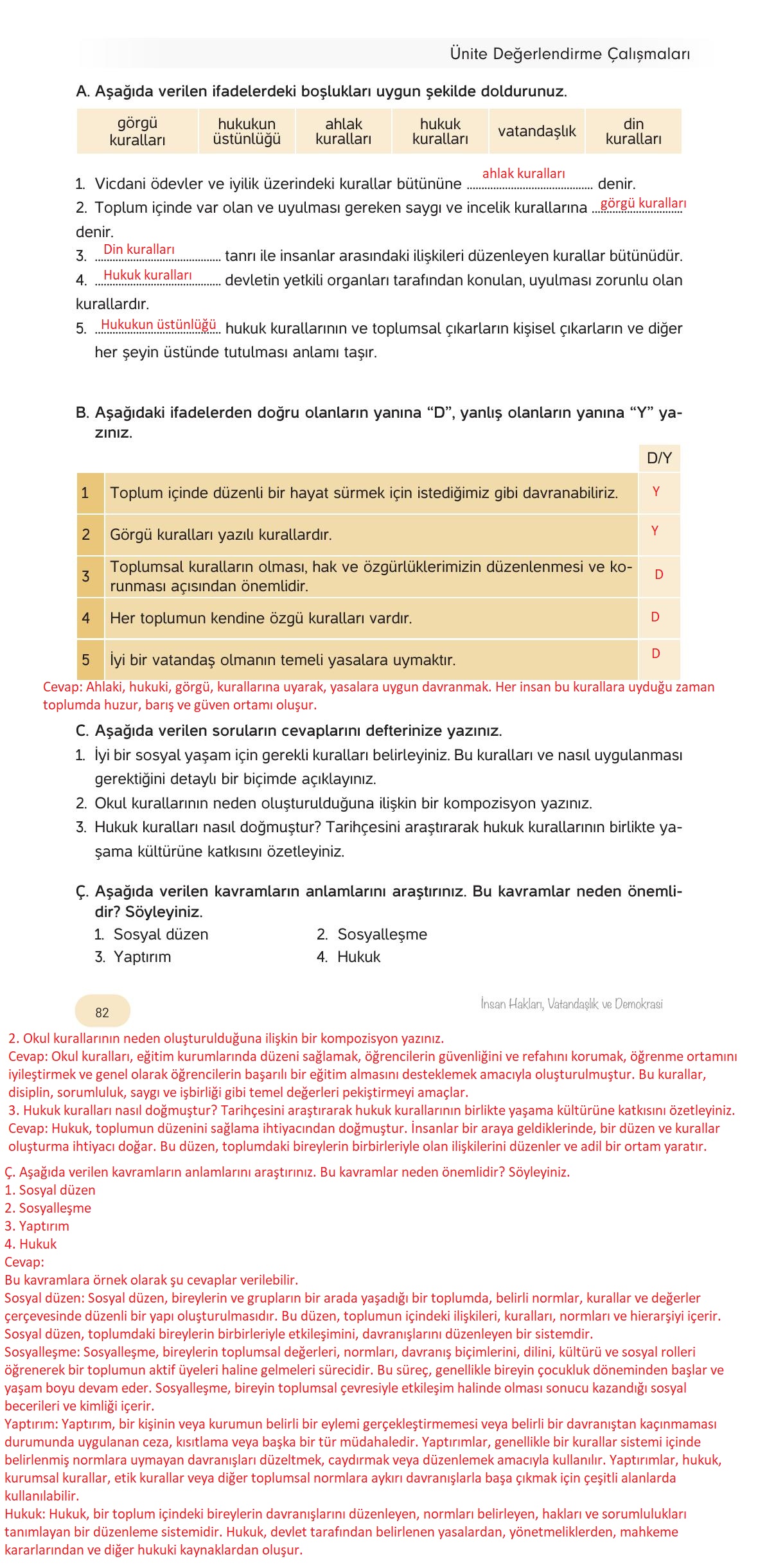 4. Sınıf Hecce Yayıncılık İnsan Hakları Yurttaşlık Ve Demokrasi Ders Kitabı Sayfa 82 Cevapları