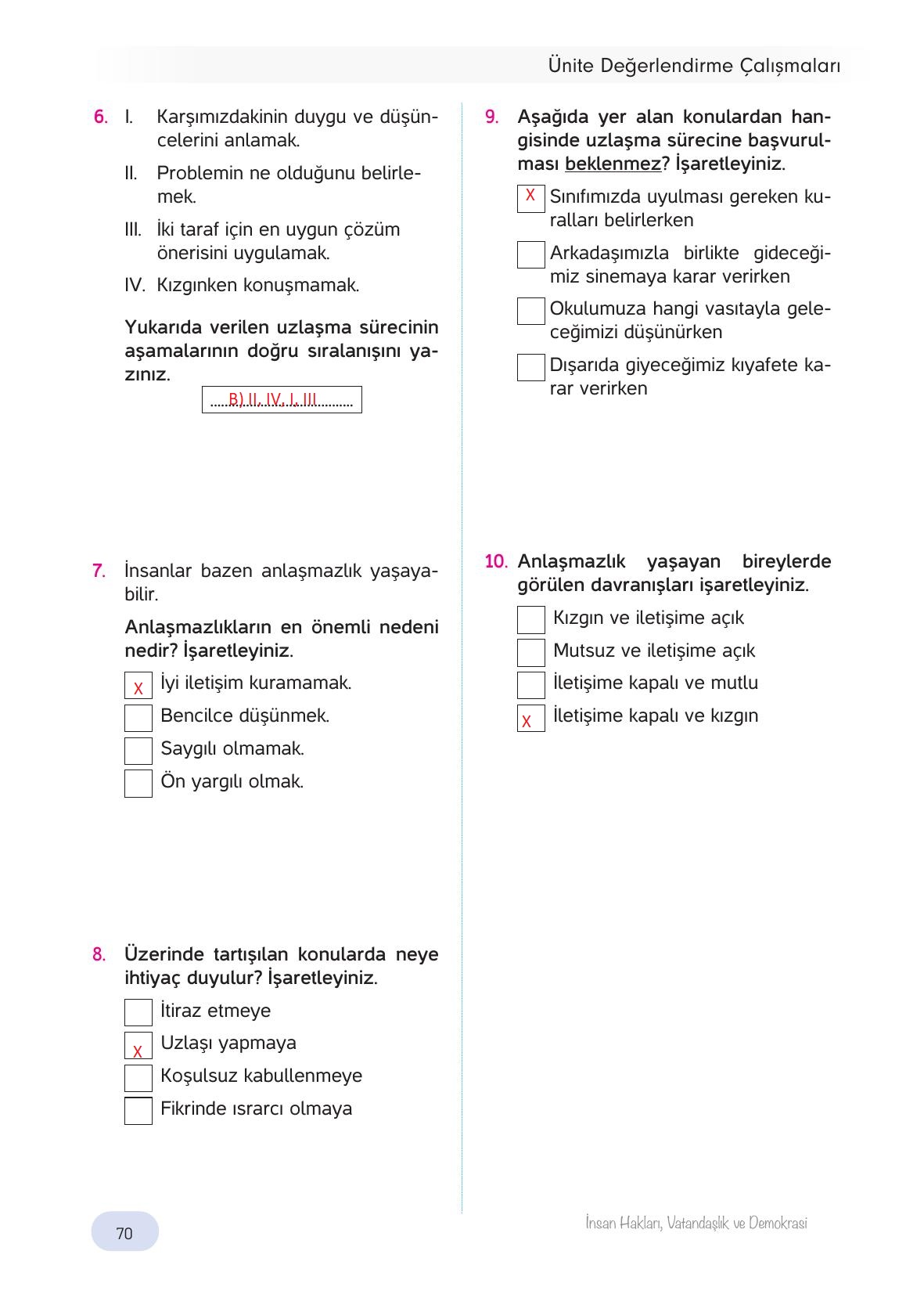 4. Sınıf Hecce Yayıncılık İnsan Hakları Yurttaşlık Ve Demokrasi Ders Kitabı Sayfa 70 Cevapları