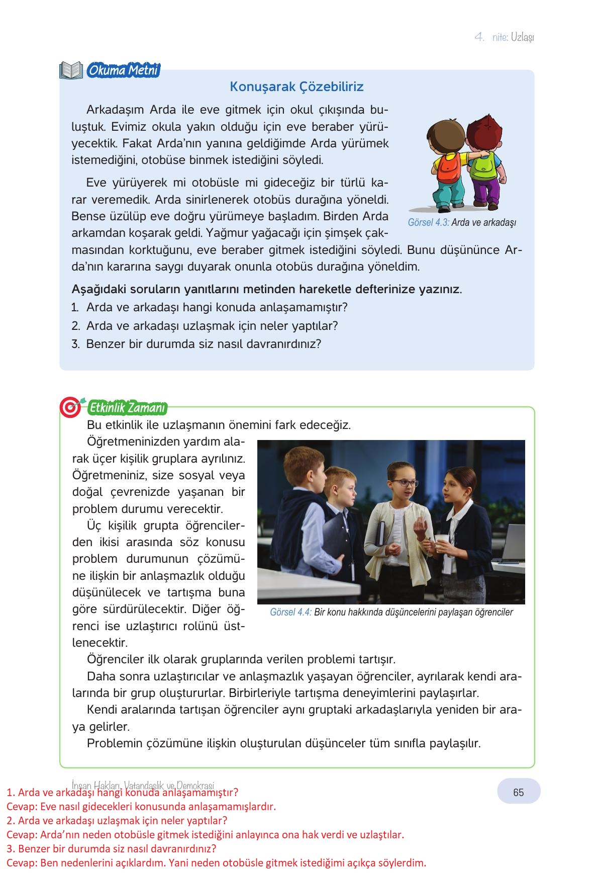 4. Sınıf Hecce Yayıncılık İnsan Hakları Yurttaşlık Ve Demokrasi Ders Kitabı Sayfa 65 Cevapları