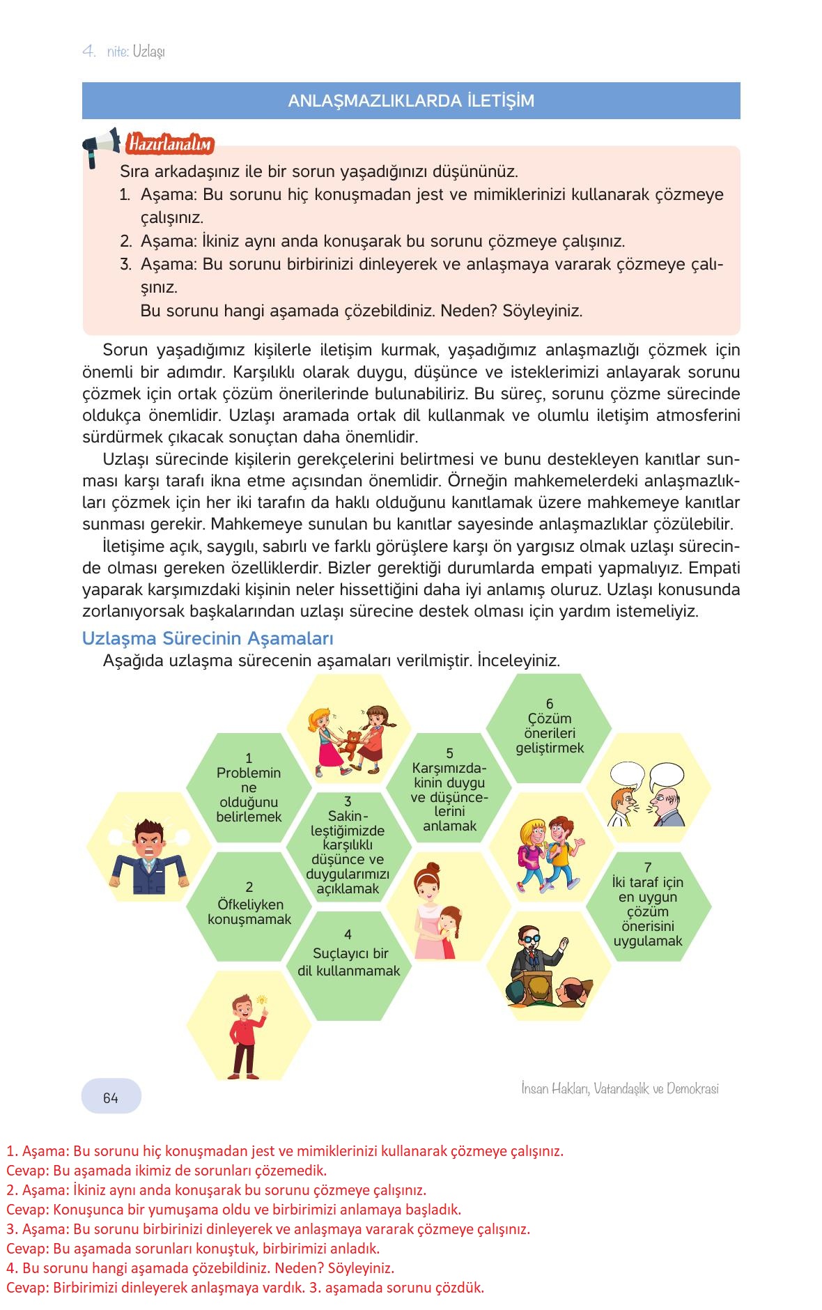 4. Sınıf Hecce Yayıncılık İnsan Hakları Yurttaşlık Ve Demokrasi Ders Kitabı Sayfa 64 Cevapları