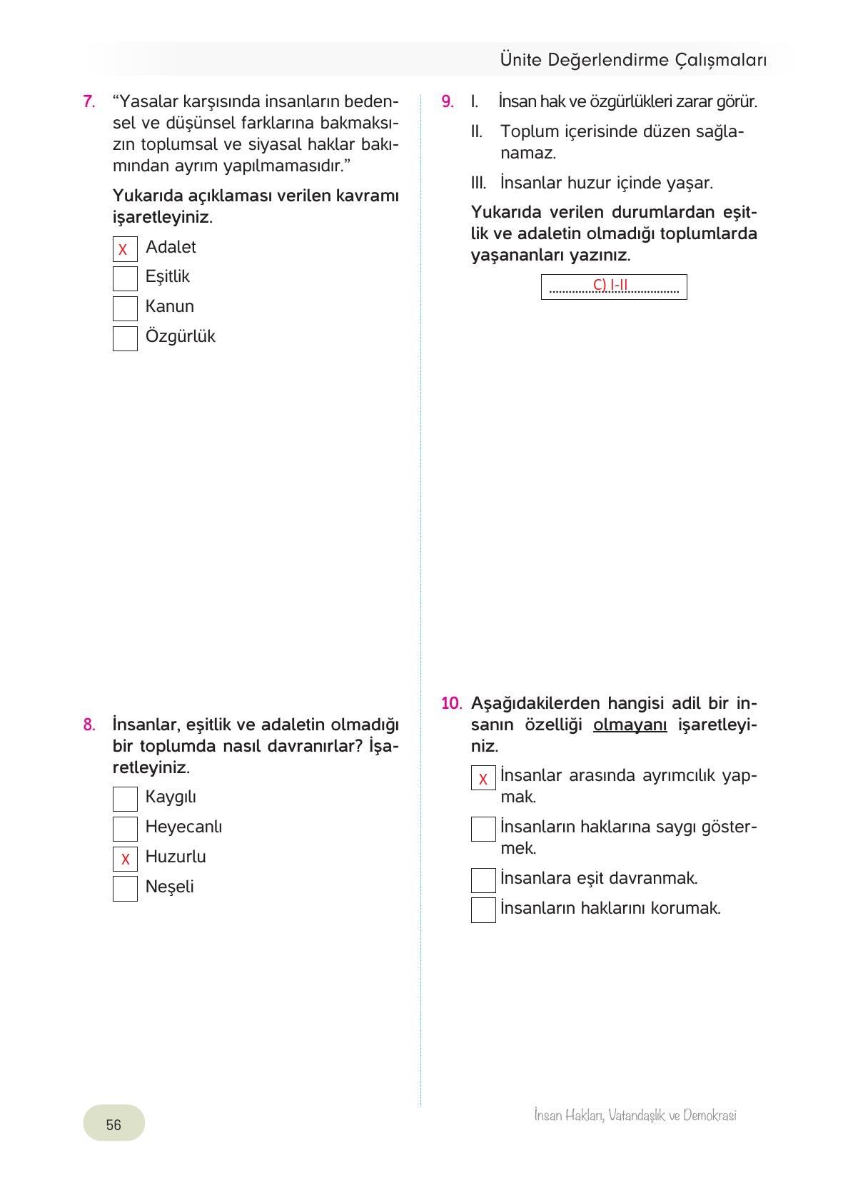 4. Sınıf Hecce Yayıncılık İnsan Hakları Yurttaşlık Ve Demokrasi Ders Kitabı Sayfa 56 Cevapları